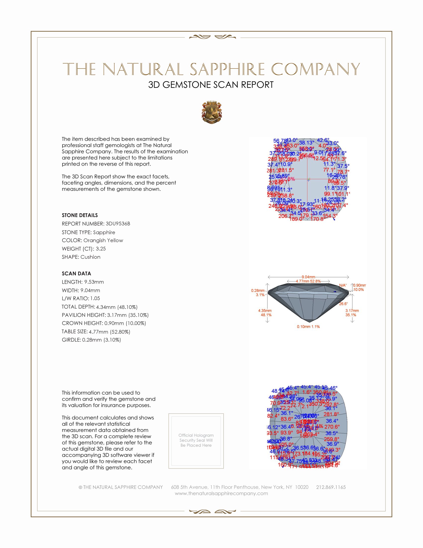 3.25 Ct. Orangish Yellow Sapphire from Ceylon (Sri Lanka)