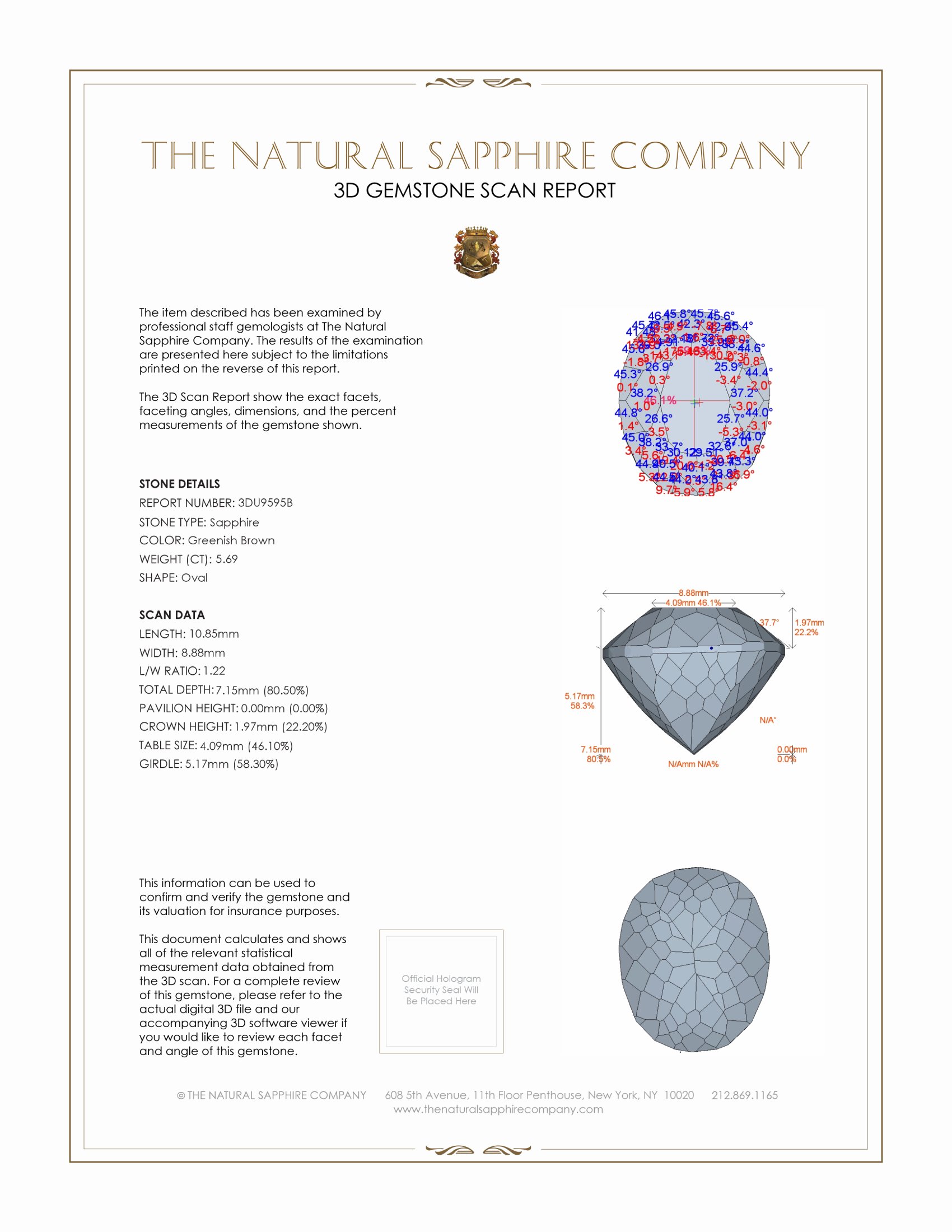 5.69 Ct. Greenish Brown Sapphire from Montana