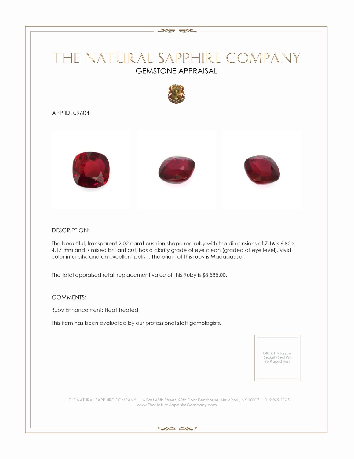 2.02 Ct. Ruby from Madagascar