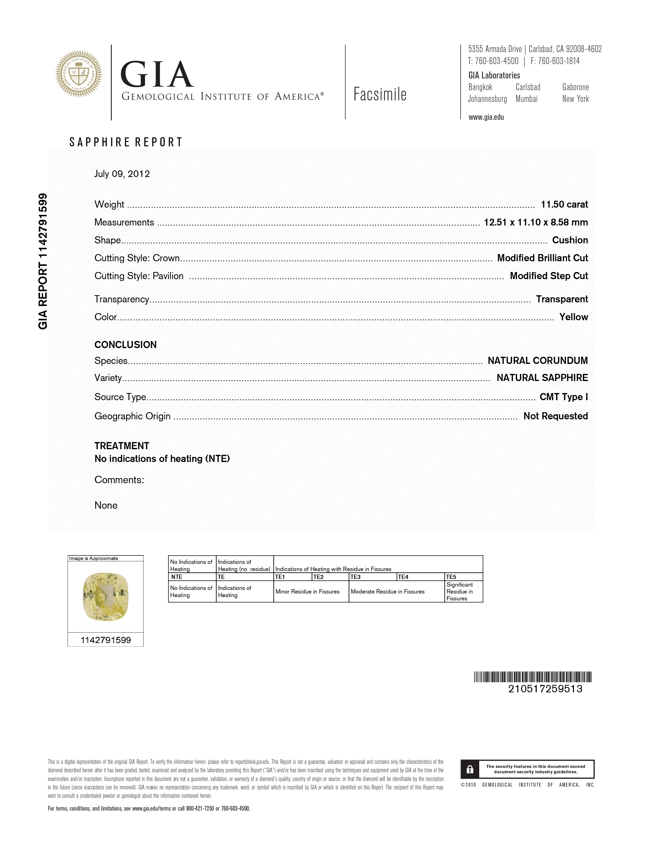 11.50 Ct. Yellow Sapphire from Ceylon (Sri Lanka)