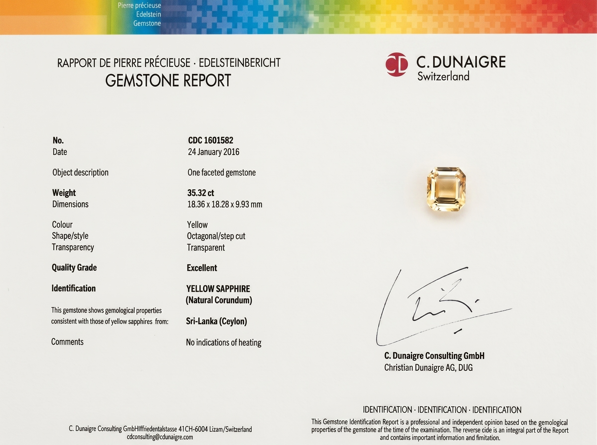 35.32 Ct. Yellow Sapphire from Ceylon (Sri Lanka)