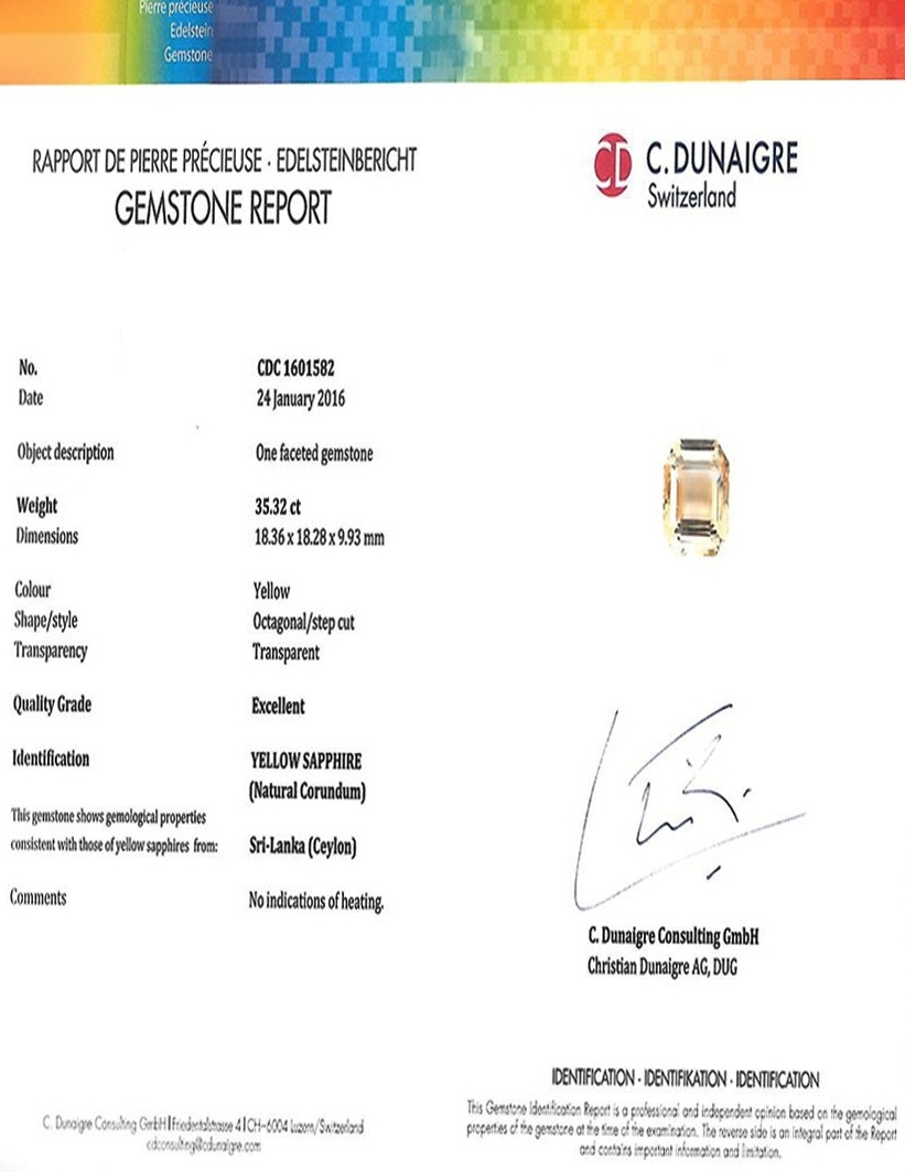 35.32 Ct. Yellow Sapphire from Ceylon (Sri Lanka)