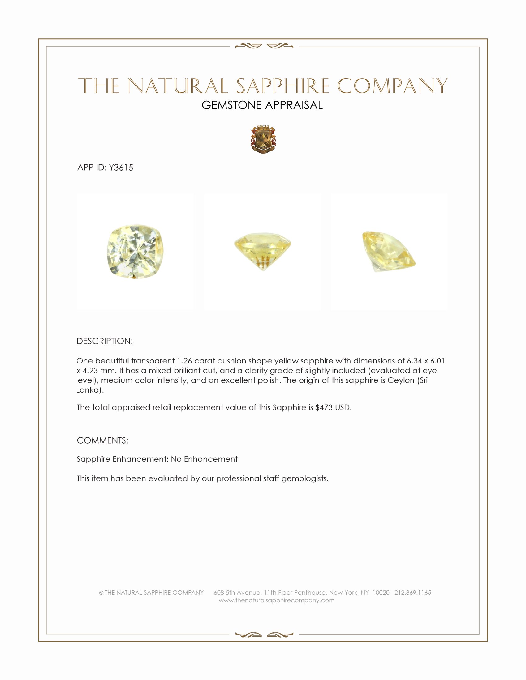 1.26 Ct. Yellow Sapphire from Ceylon (Sri Lanka)