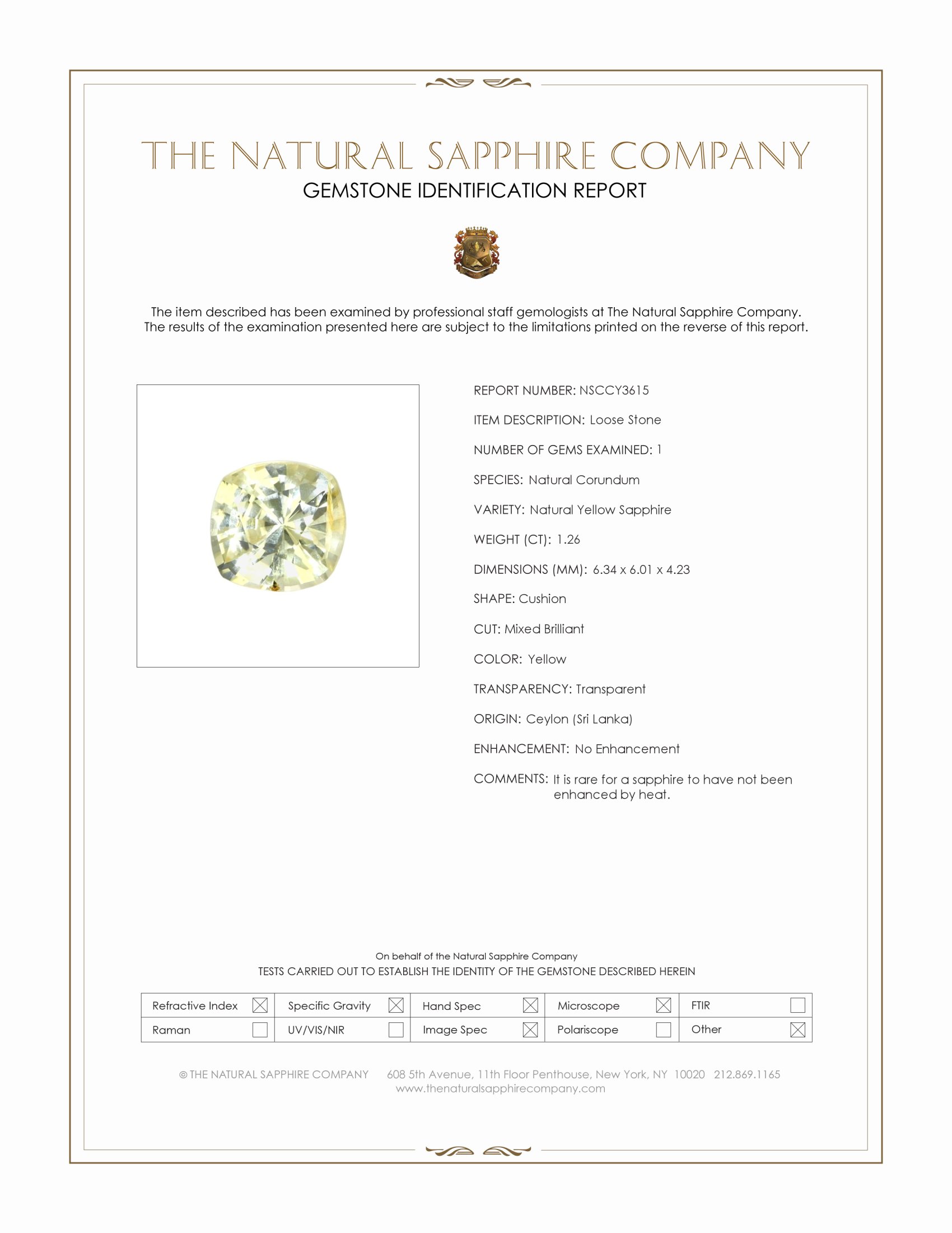 1.26 Ct. Yellow Sapphire from Ceylon (Sri Lanka)