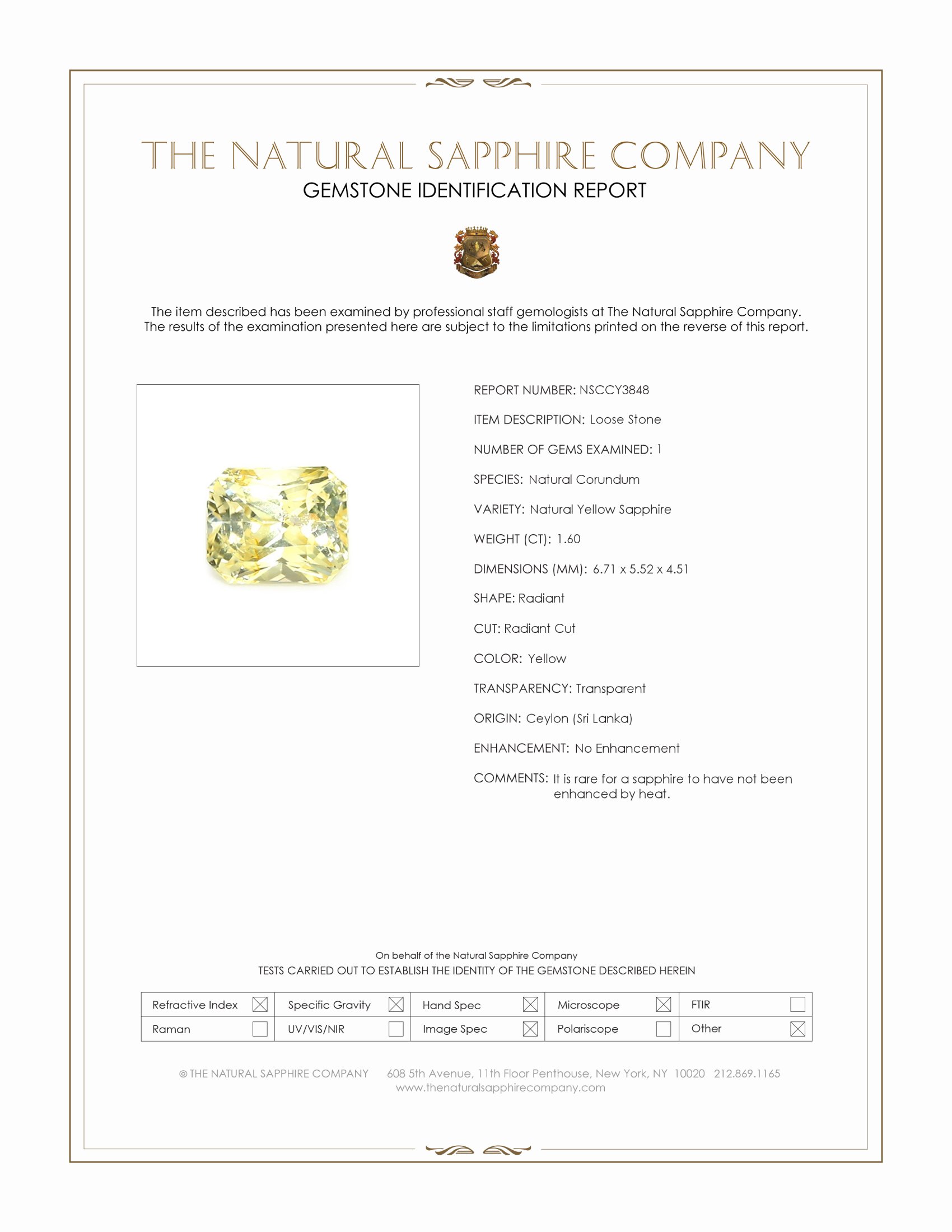 1.60 Ct. Yellow Sapphire from Ceylon (Sri Lanka)