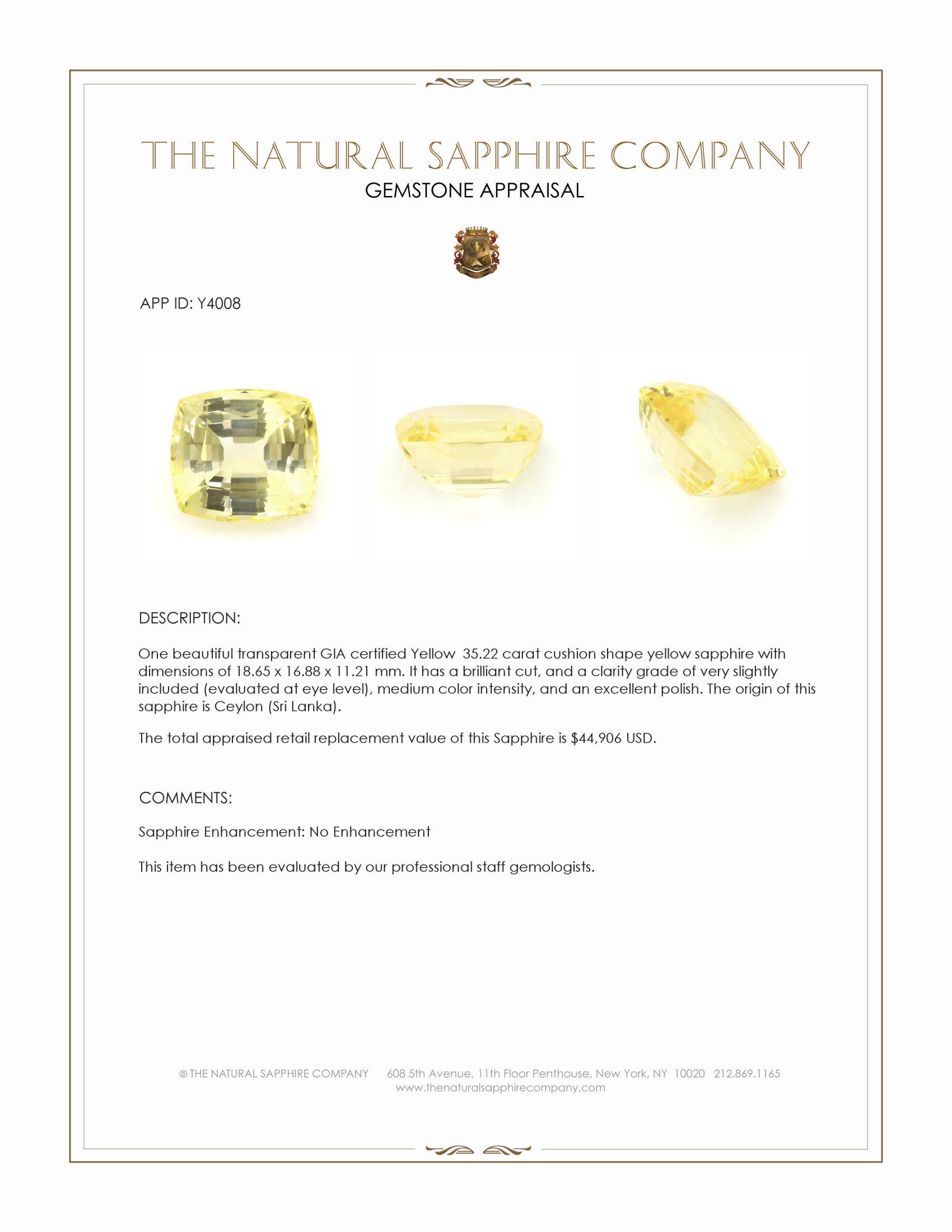 35.22 Ct. Yellow Sapphire from Ceylon (Sri Lanka)