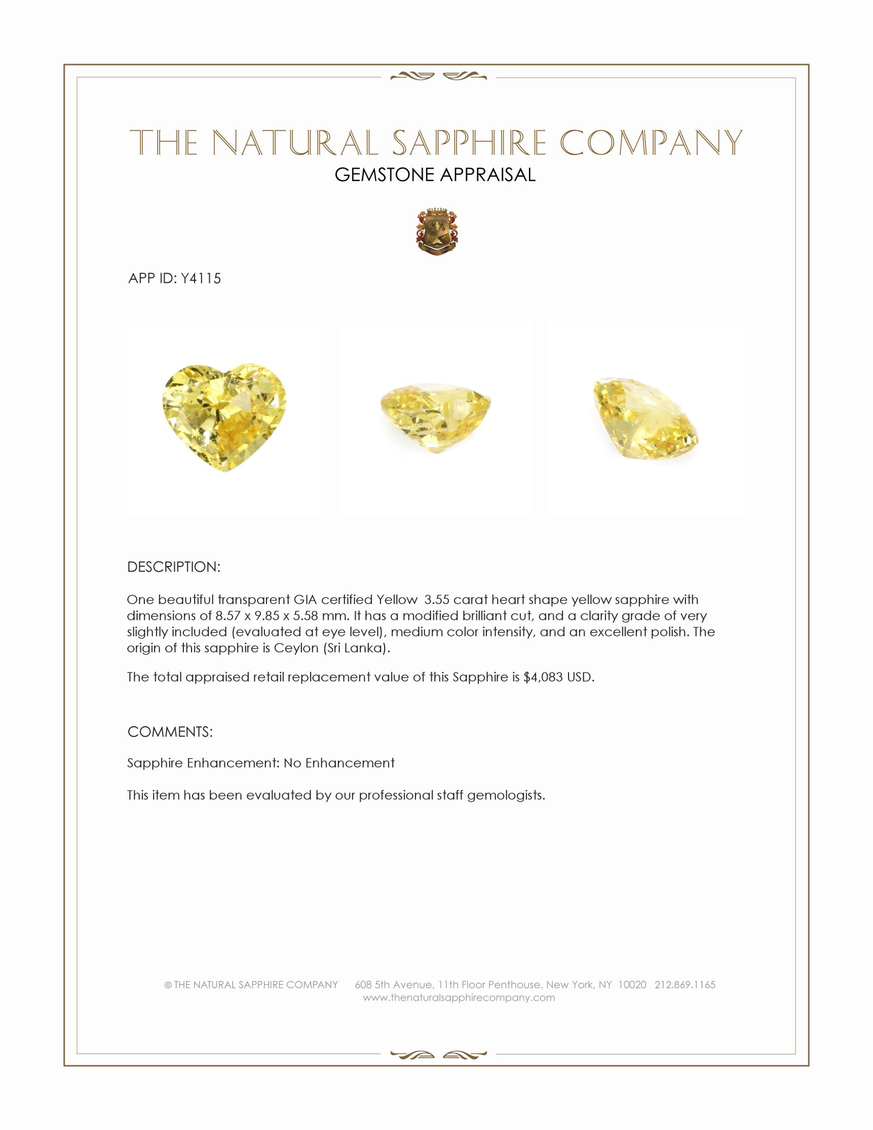 3.55 Ct. Yellow Sapphire from Ceylon (Sri Lanka)