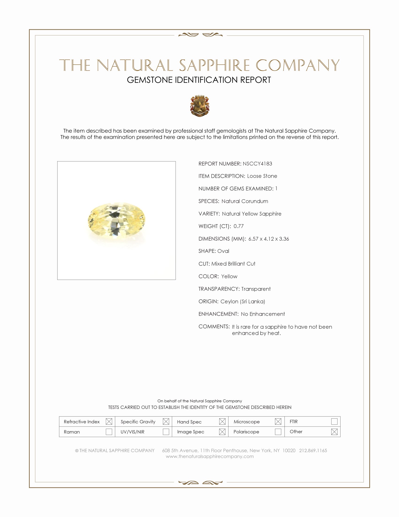 0.77 Ct. Yellow Sapphire from Ceylon (Sri Lanka)
