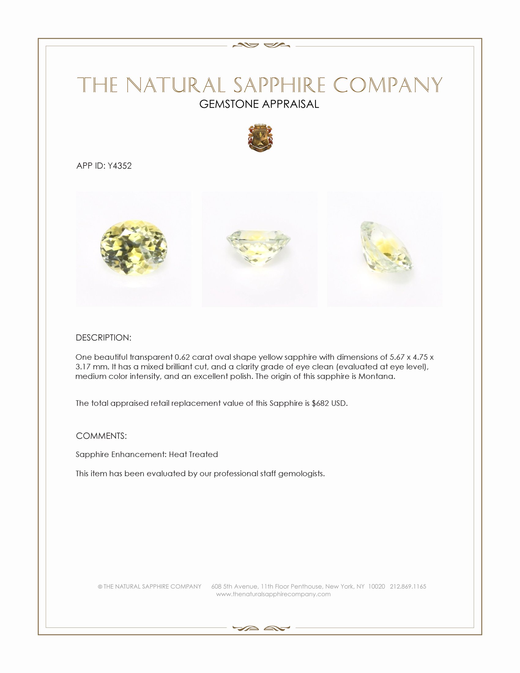 0.62 Ct. Yellow Sapphire from Montana