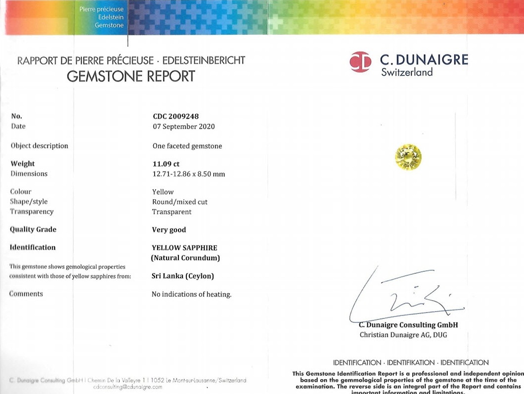 11.09 Ct. Yellow Sapphire from Ceylon (Sri Lanka)