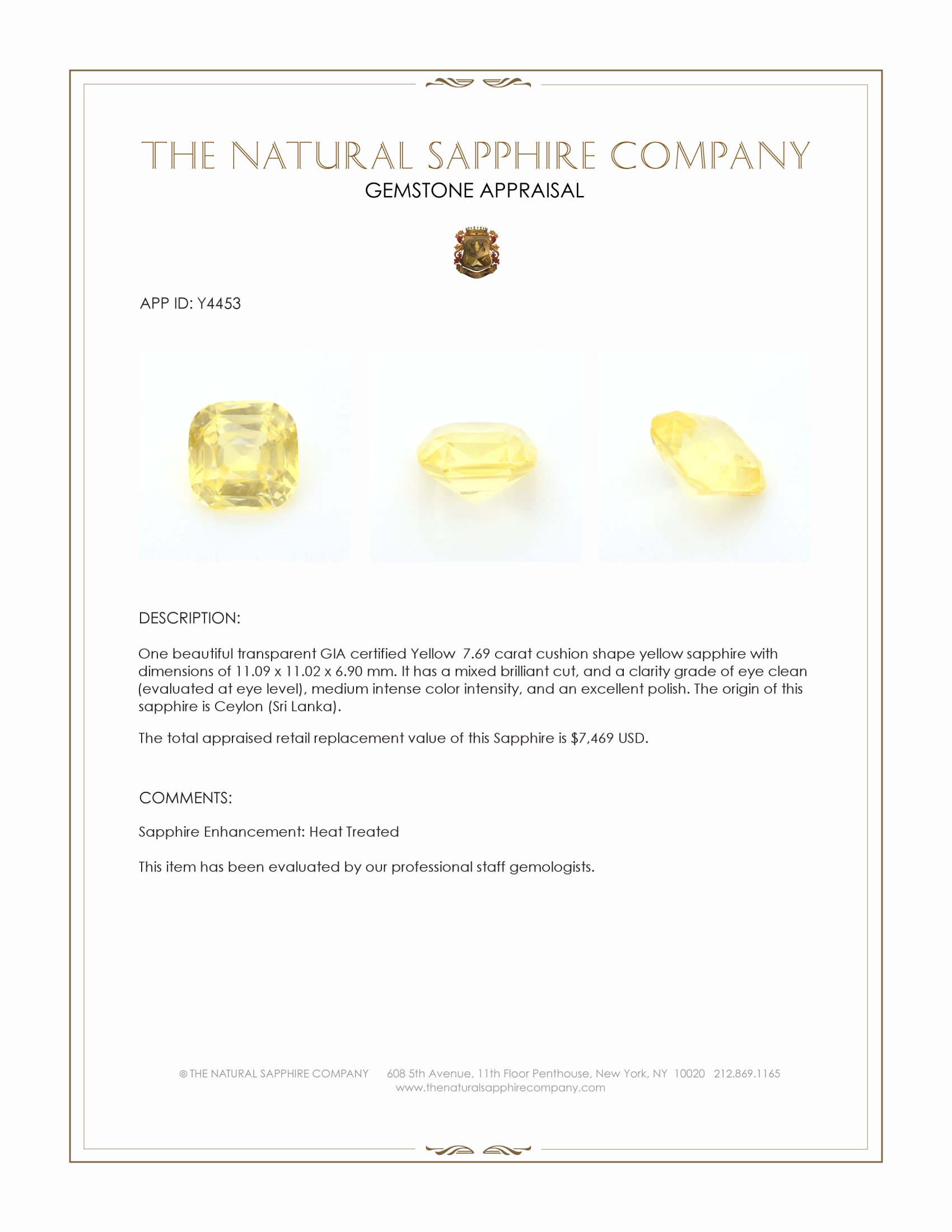 7.69 Ct. Yellow Sapphire from Ceylon (Sri Lanka)