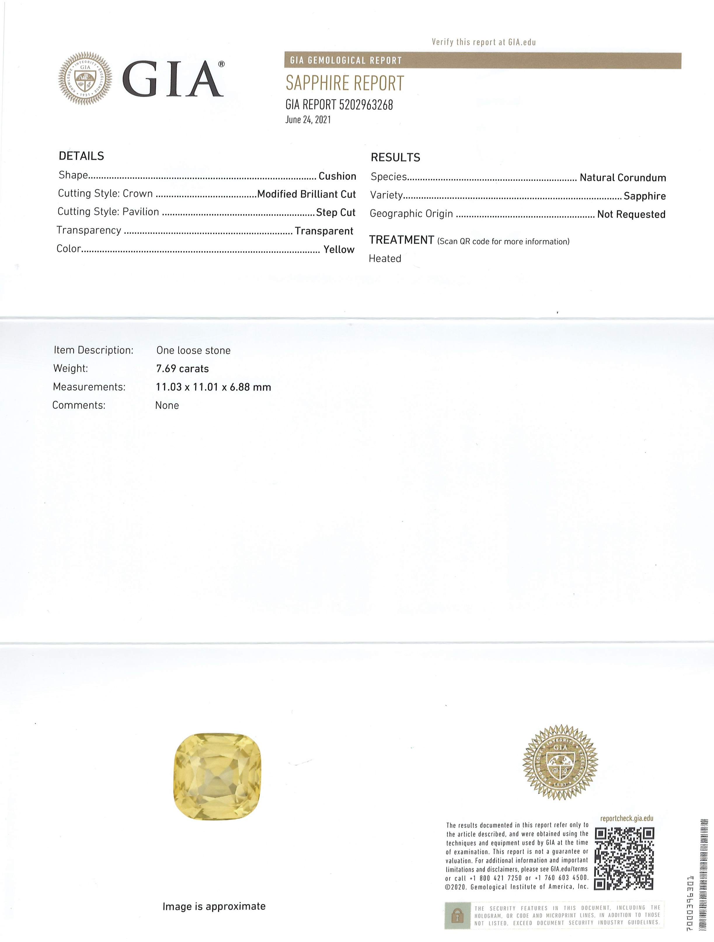 7.69 Ct. Yellow Sapphire from Ceylon (Sri Lanka)