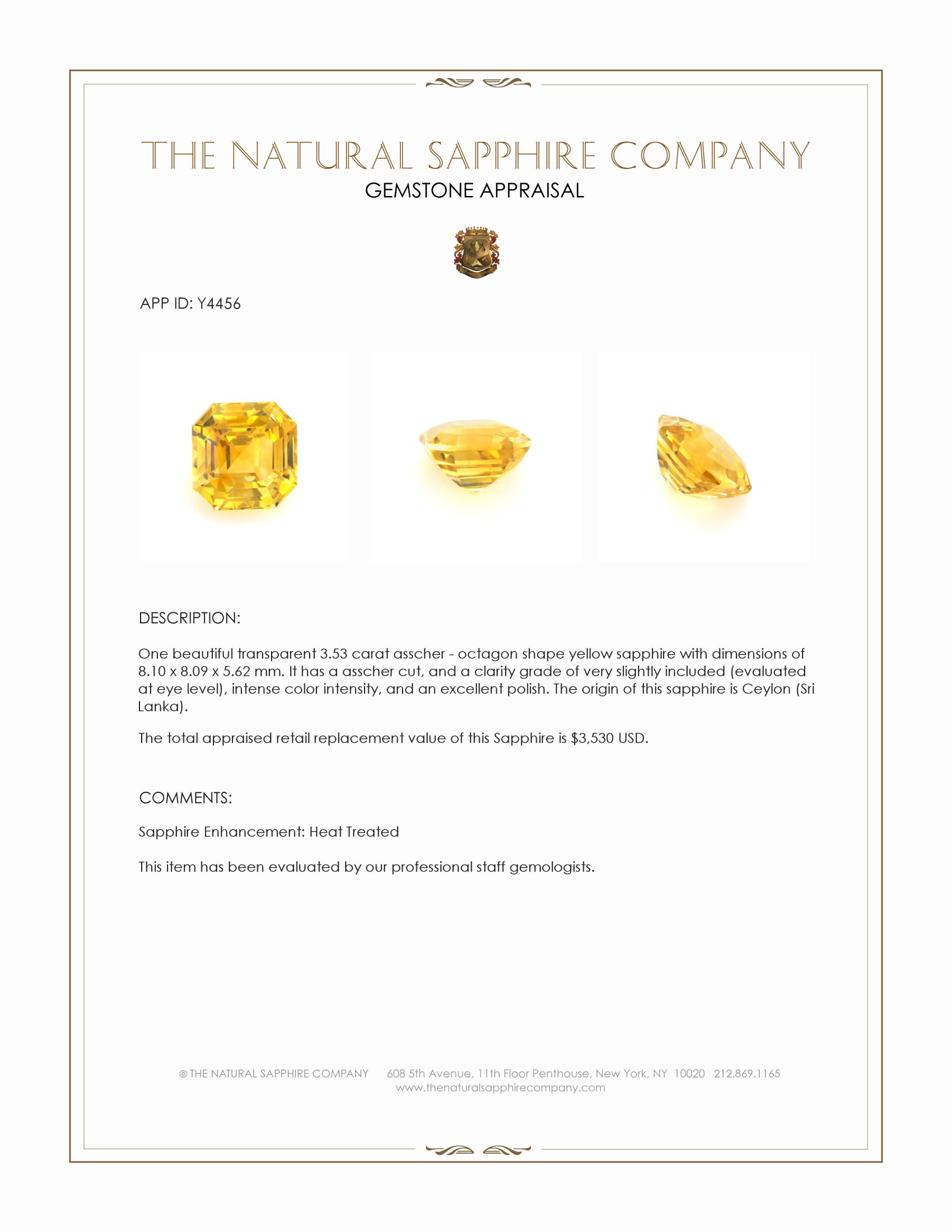 3.53 Ct. Yellow Sapphire from Ceylon (Sri Lanka)