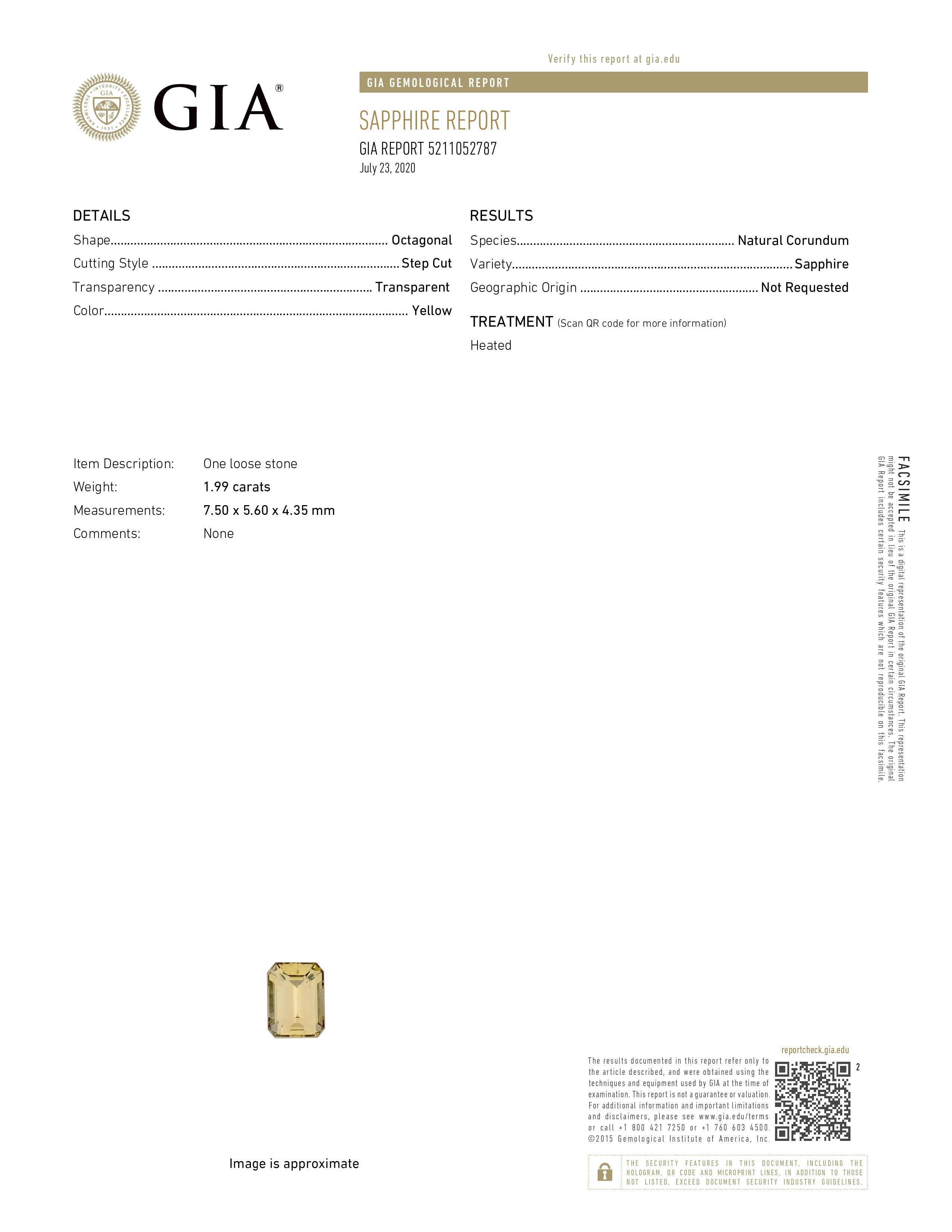 1.99 Ct. Yellow Sapphire from Ceylon (Sri Lanka)