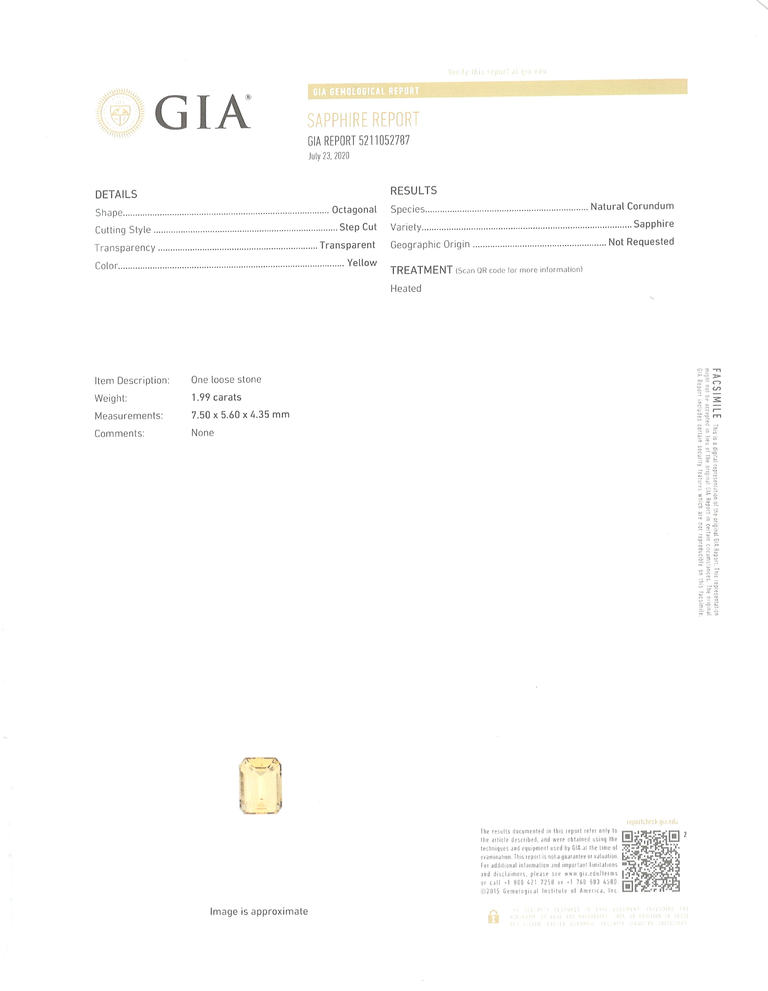 1.99 Ct. Yellow Sapphire from Ceylon (Sri Lanka)