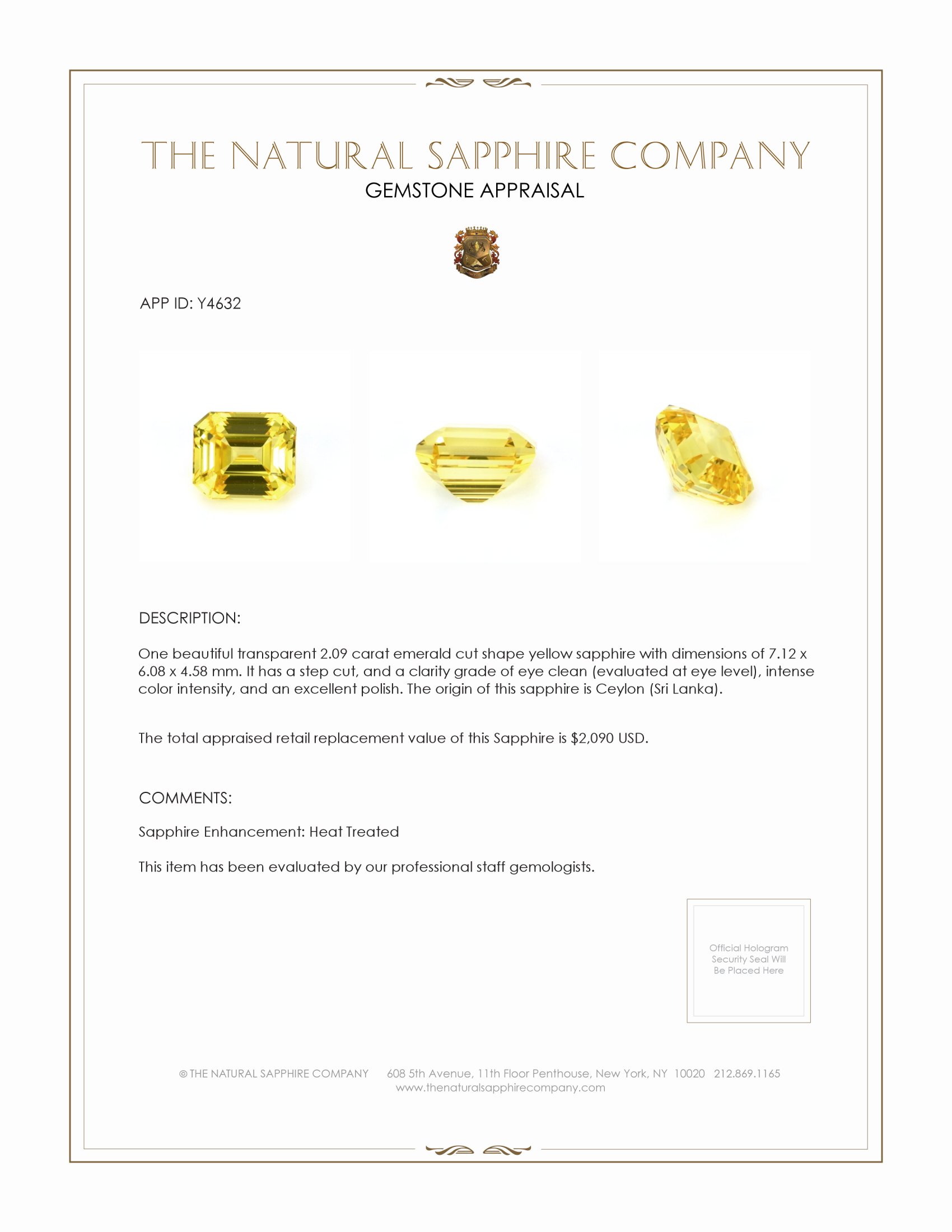 2.09 Ct. Yellow Sapphire from Ceylon (Sri Lanka)
