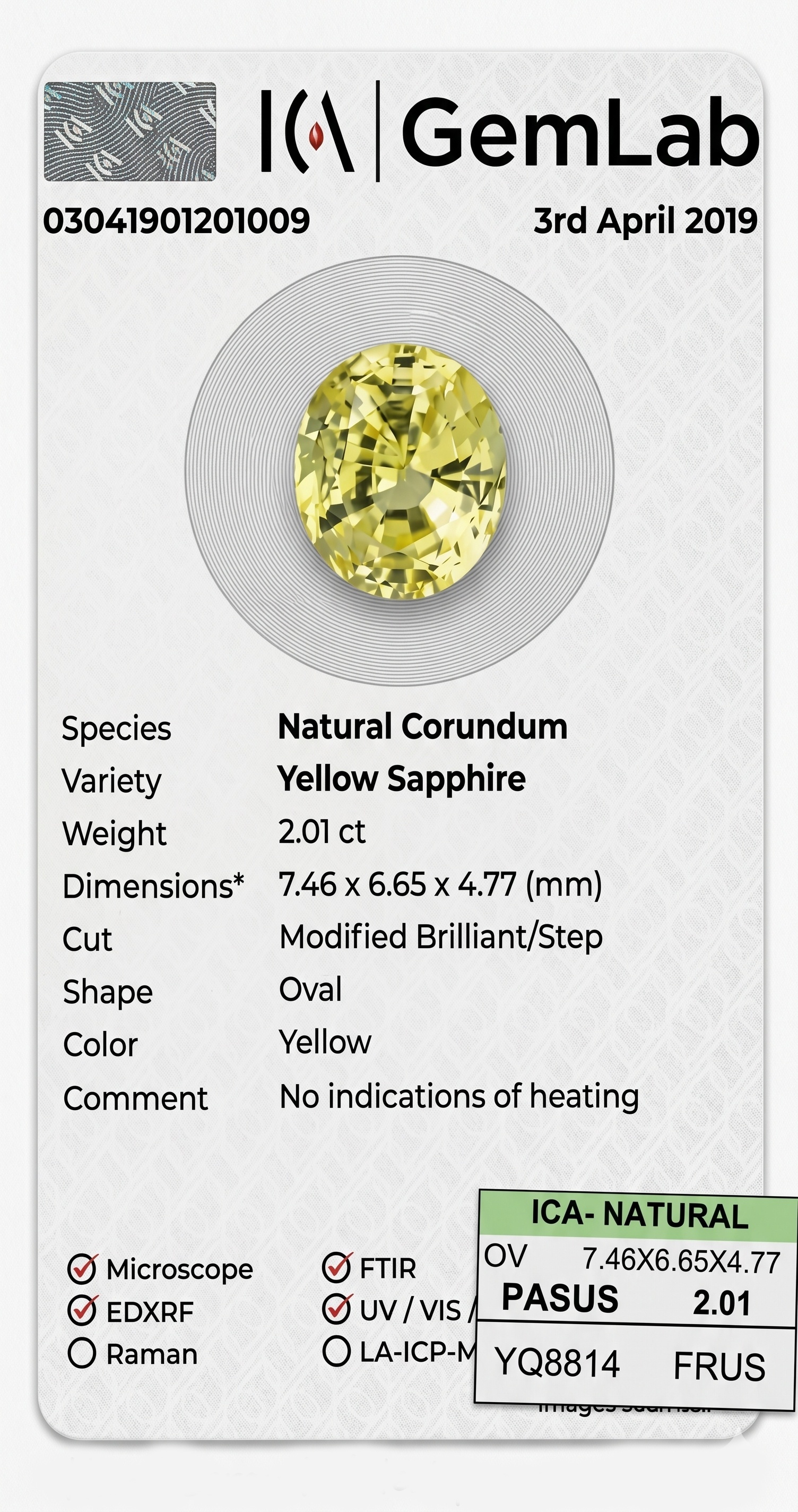 2.01 Ct. Yellow Sapphire from Ceylon (Sri Lanka)