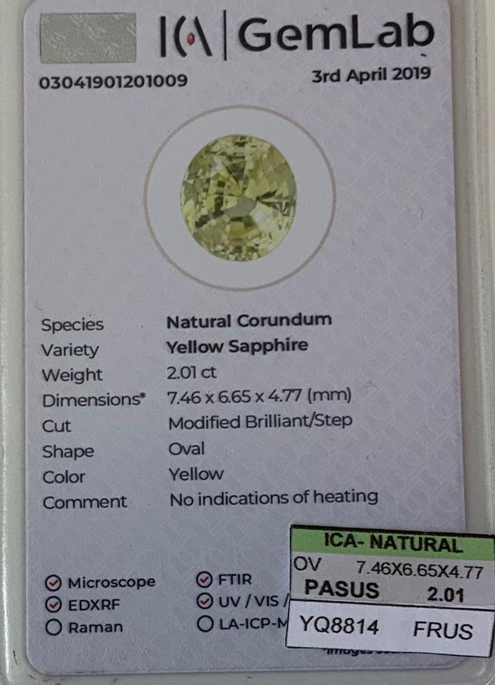 2.01 Ct. Yellow Sapphire from Ceylon (Sri Lanka)