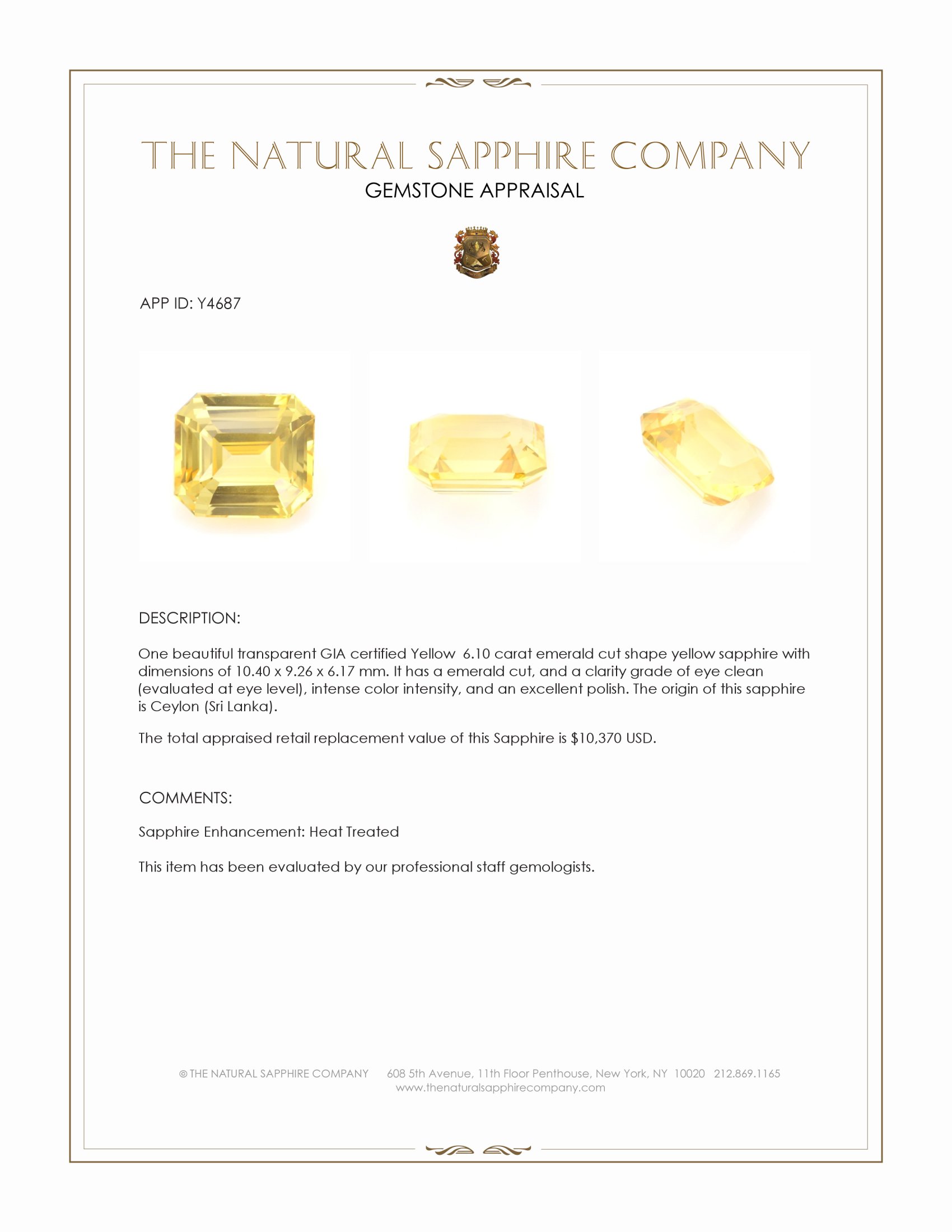 6.10 Ct. Yellow Sapphire from Ceylon (Sri Lanka)