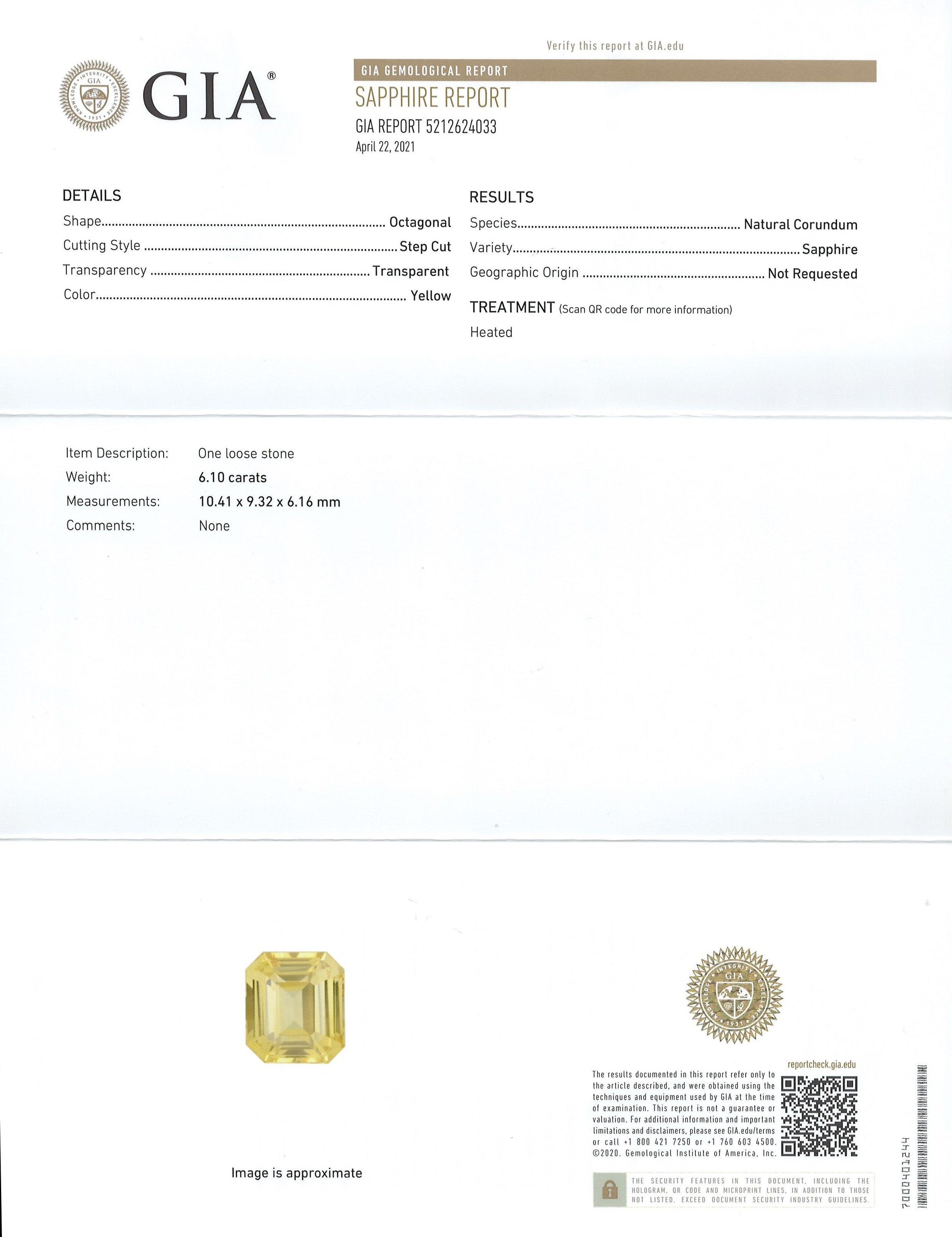 6.10 Ct. Yellow Sapphire from Ceylon (Sri Lanka)