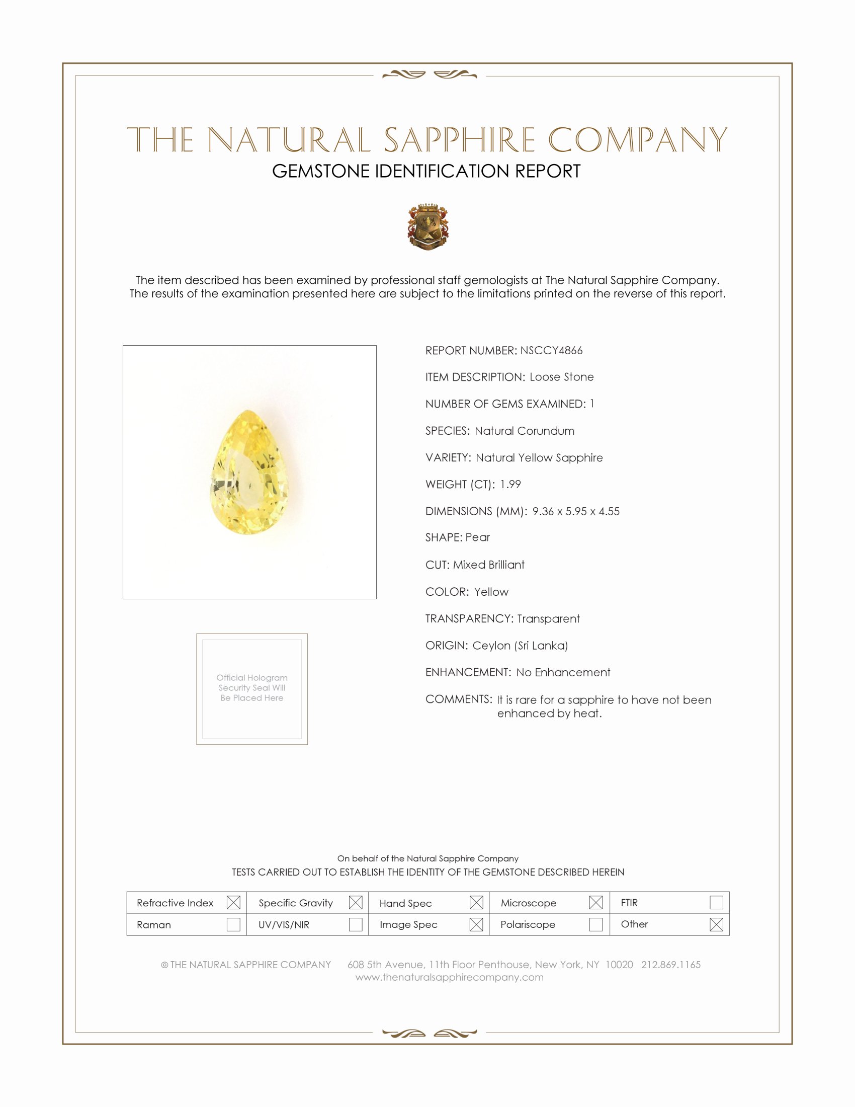 1.99 Ct. Yellow Sapphire from Ceylon (Sri Lanka)