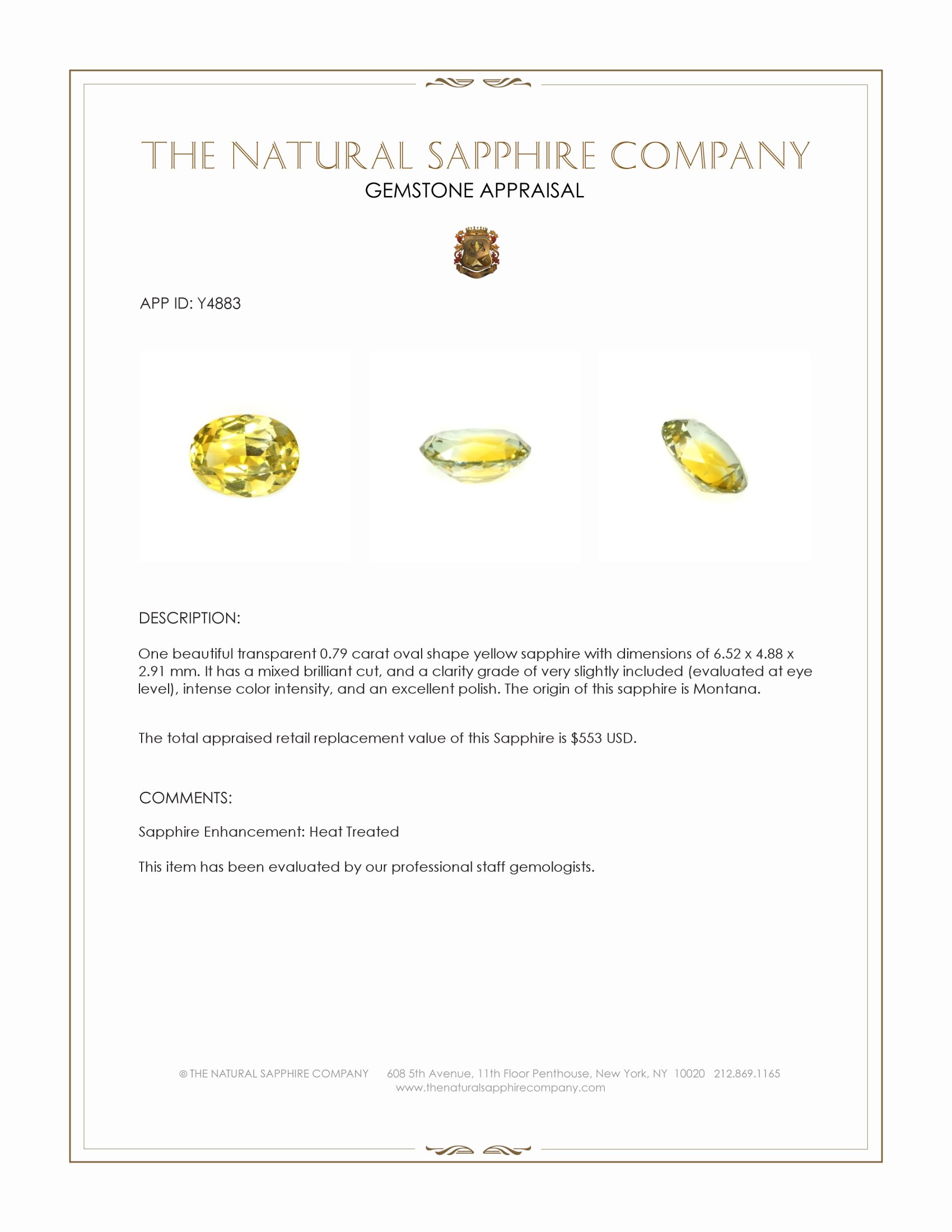 0.79 Ct. Yellow Sapphire from Montana