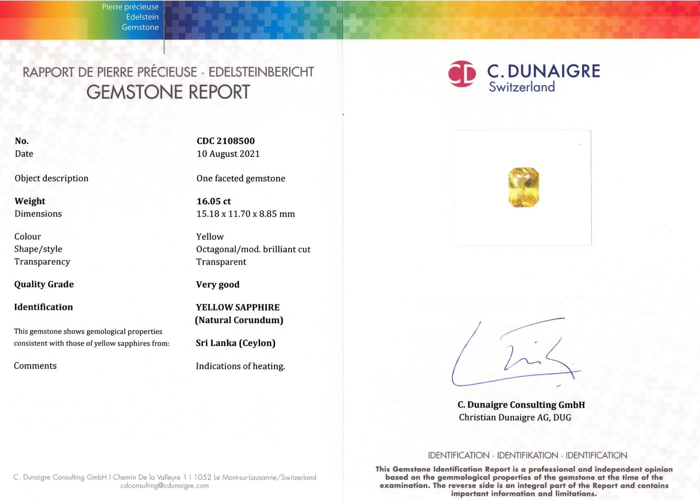 16.05 Ct. Yellow Sapphire from Ceylon (Sri Lanka)