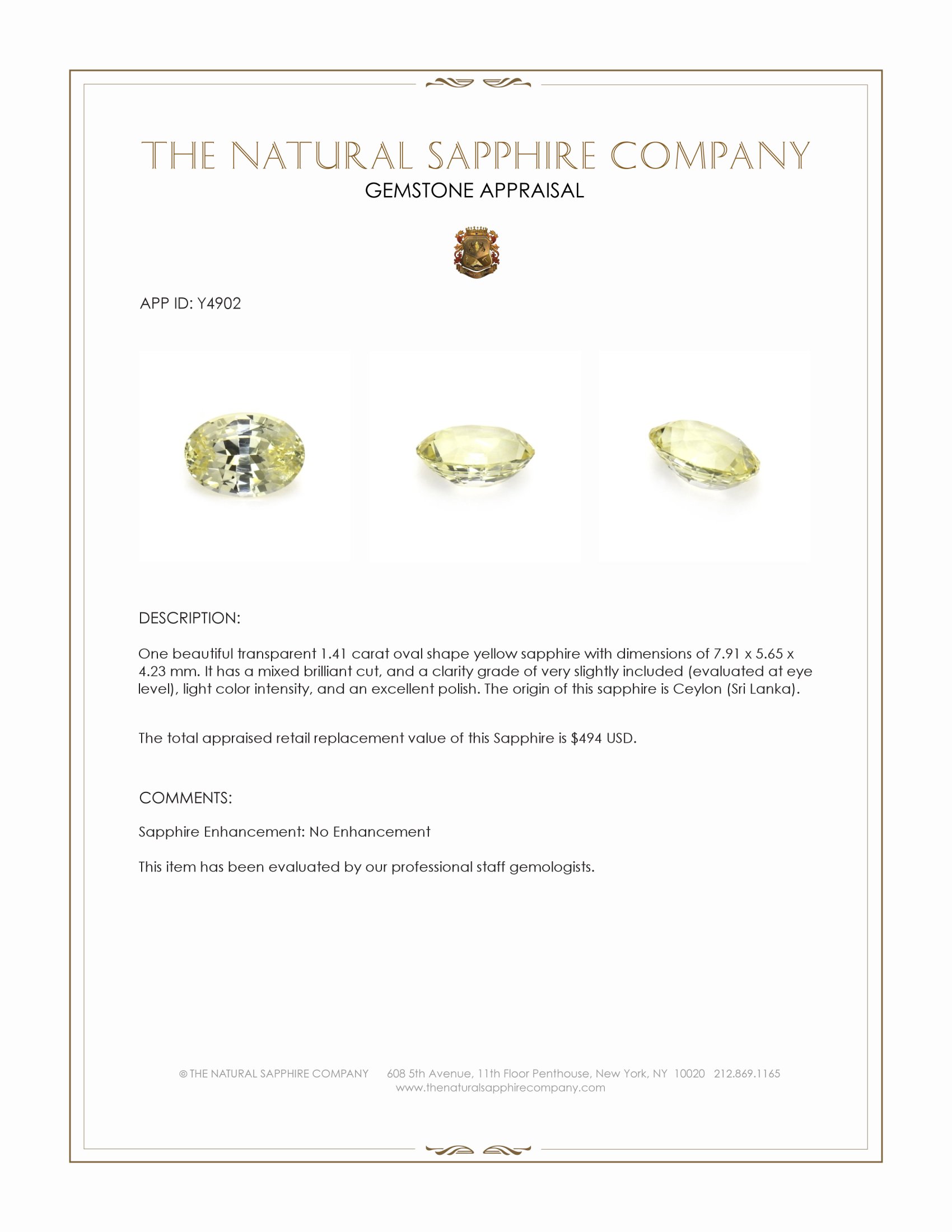 1.41 Ct. Yellow Sapphire from Ceylon (Sri Lanka)