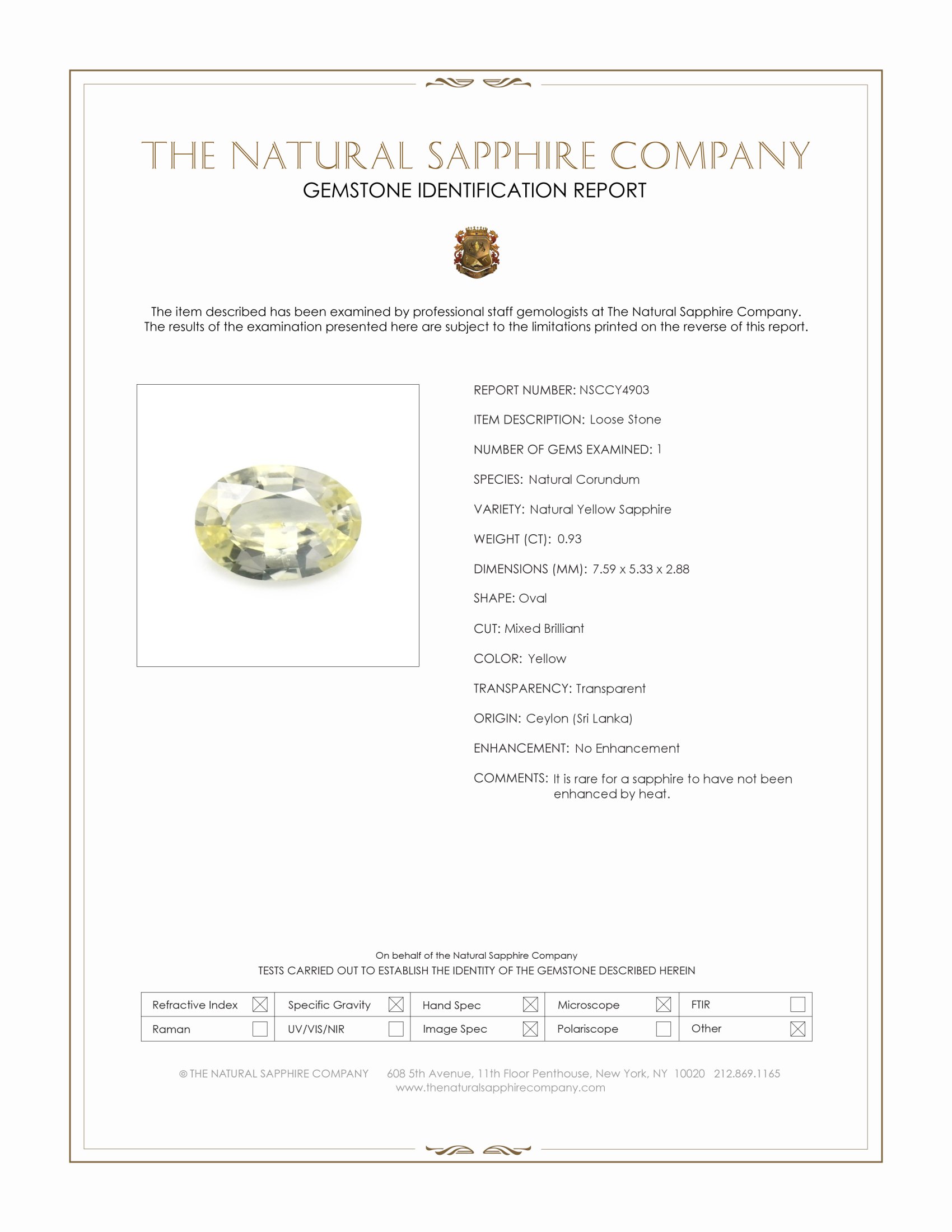 0.93 Ct. Yellow Sapphire from Ceylon (Sri Lanka)
