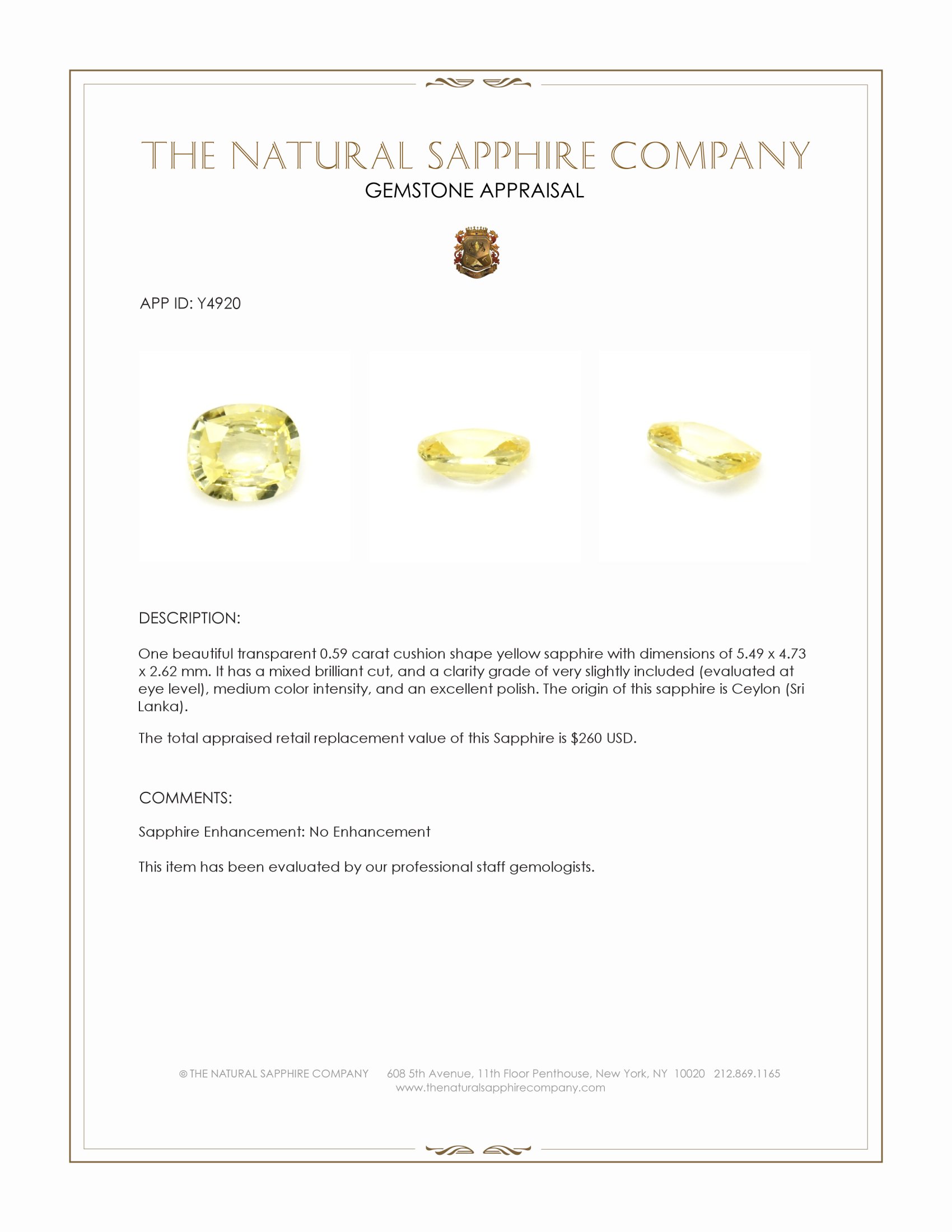 0.59 Ct. Yellow Sapphire from Ceylon (Sri Lanka)