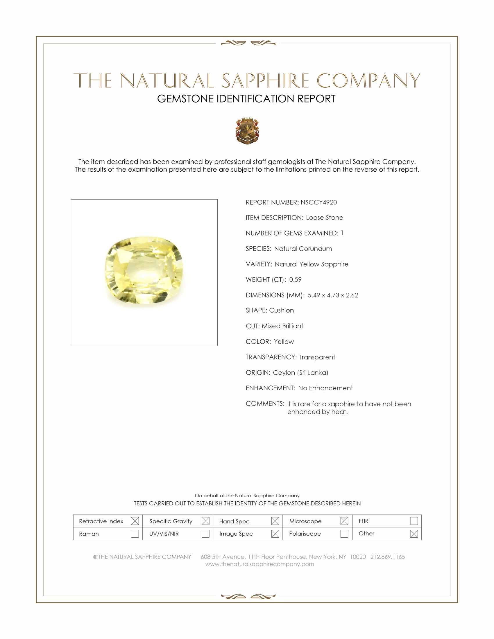 0.59 Ct. Yellow Sapphire from Ceylon (Sri Lanka)