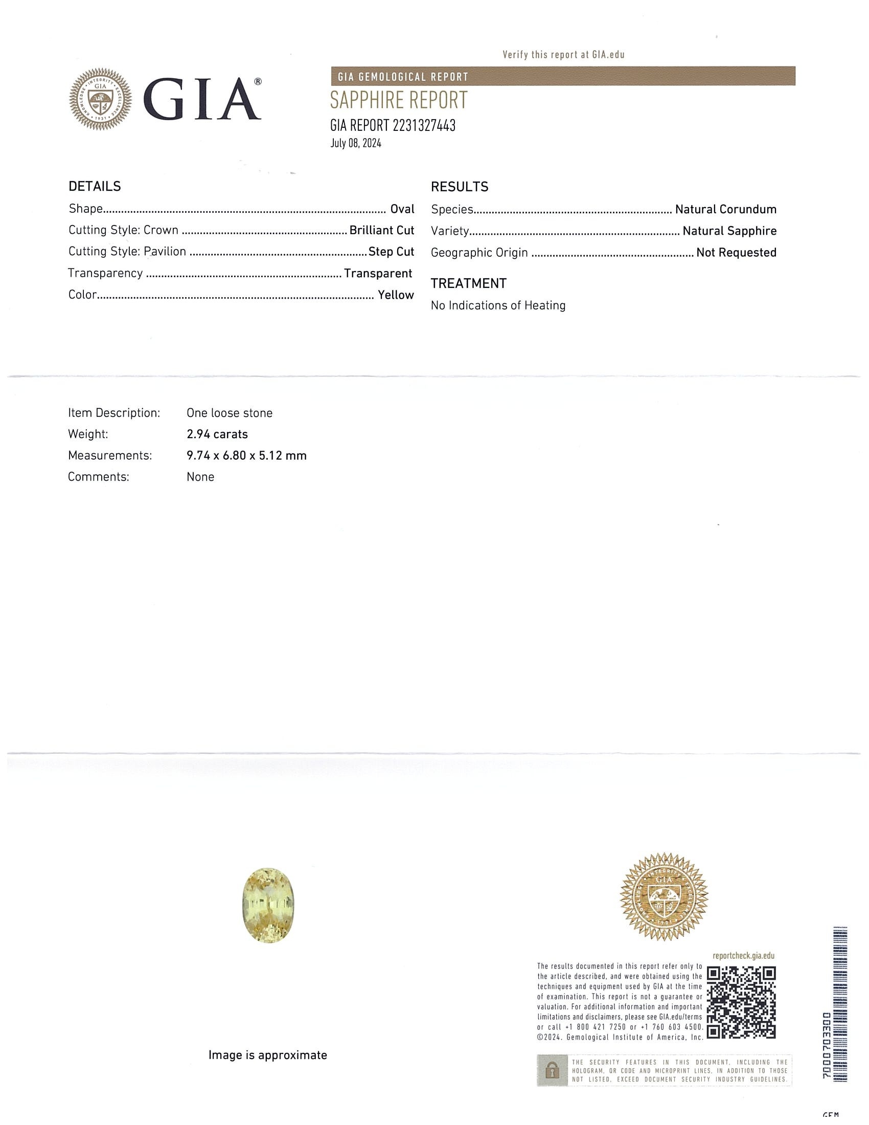 2.93 Ct. Yellow Sapphire from Ceylon (Sri Lanka)