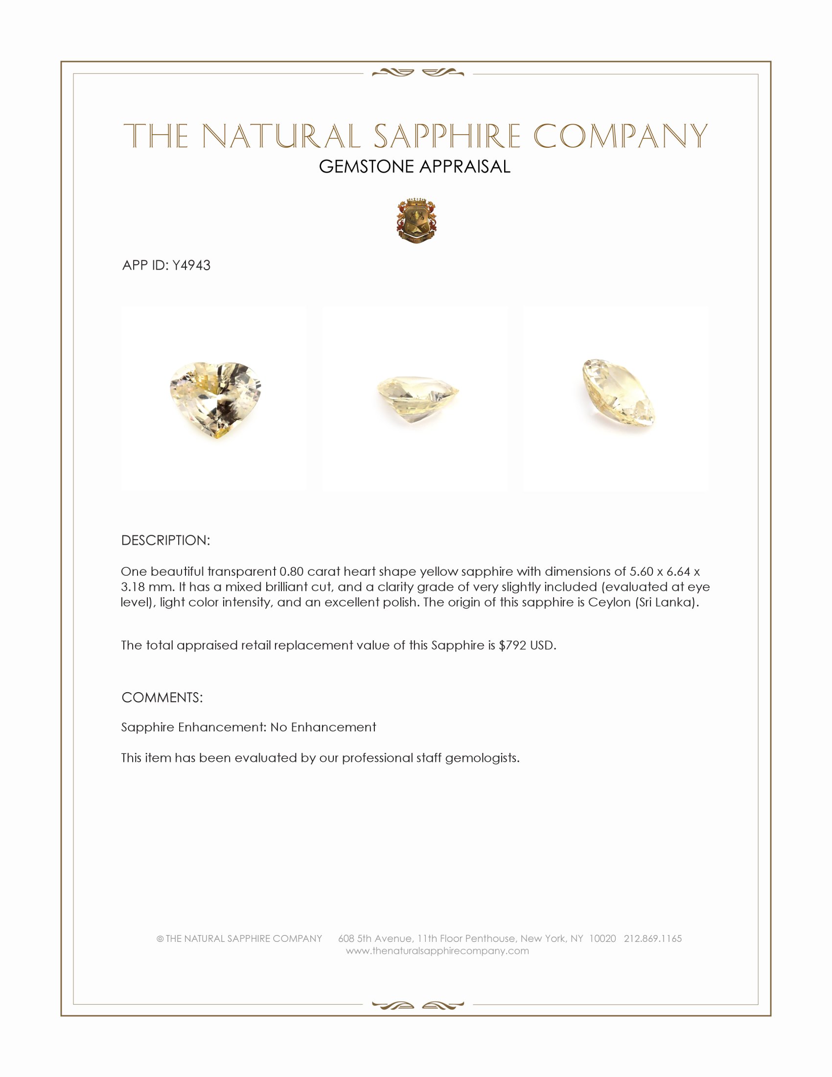 0.80 Ct. Yellow Sapphire from Ceylon (Sri Lanka)