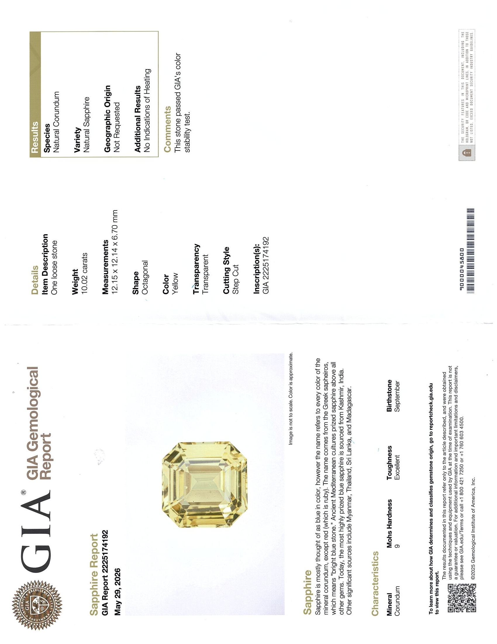 10.02 Ct. Yellow Sapphire from Ceylon (Sri Lanka)
