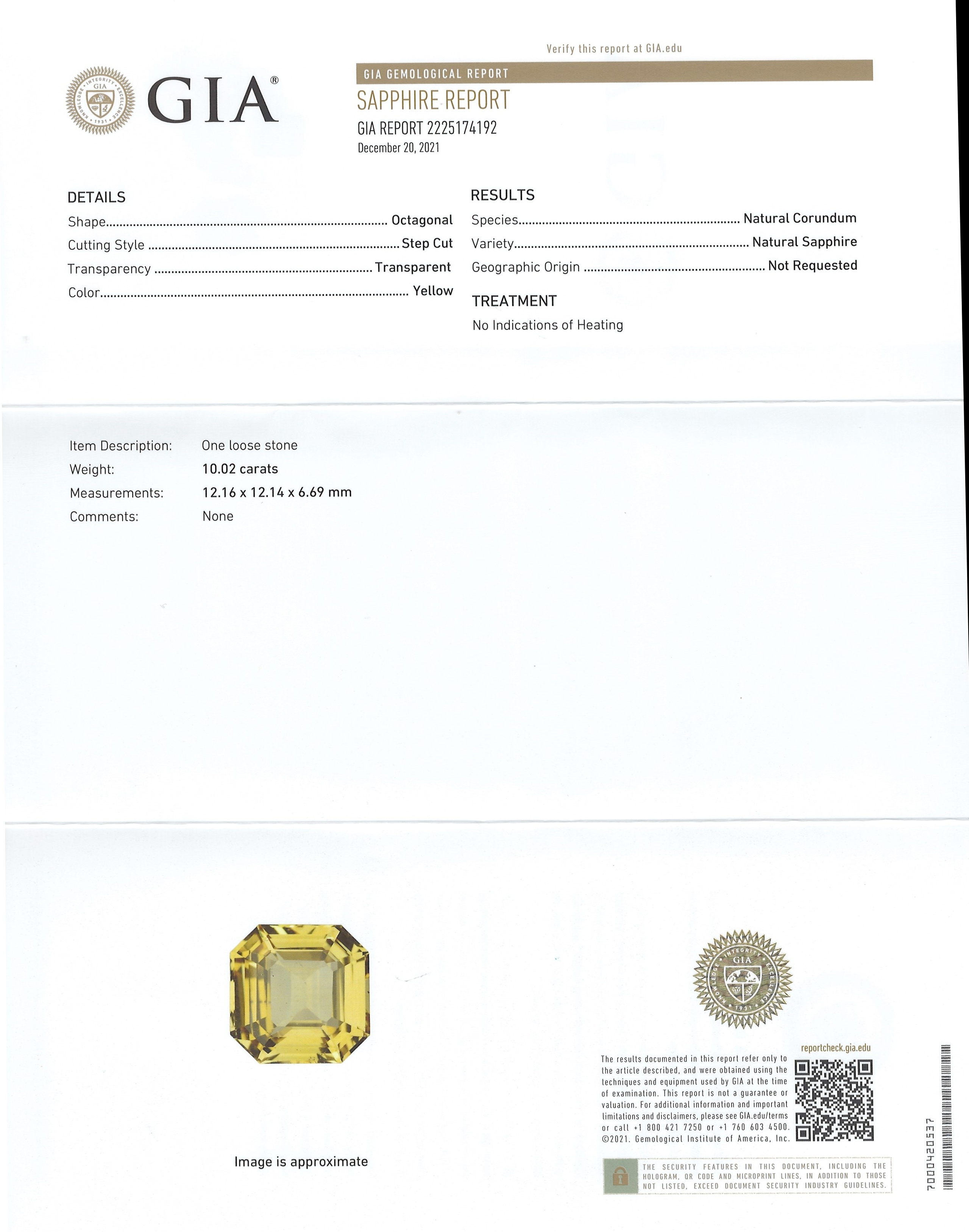 10.02 Ct. Yellow Sapphire from Ceylon (Sri Lanka)