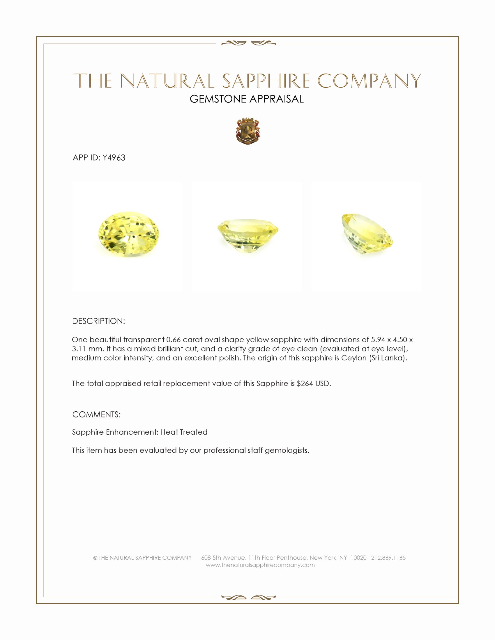 0.66 Ct. Yellow Sapphire from Ceylon (Sri Lanka)