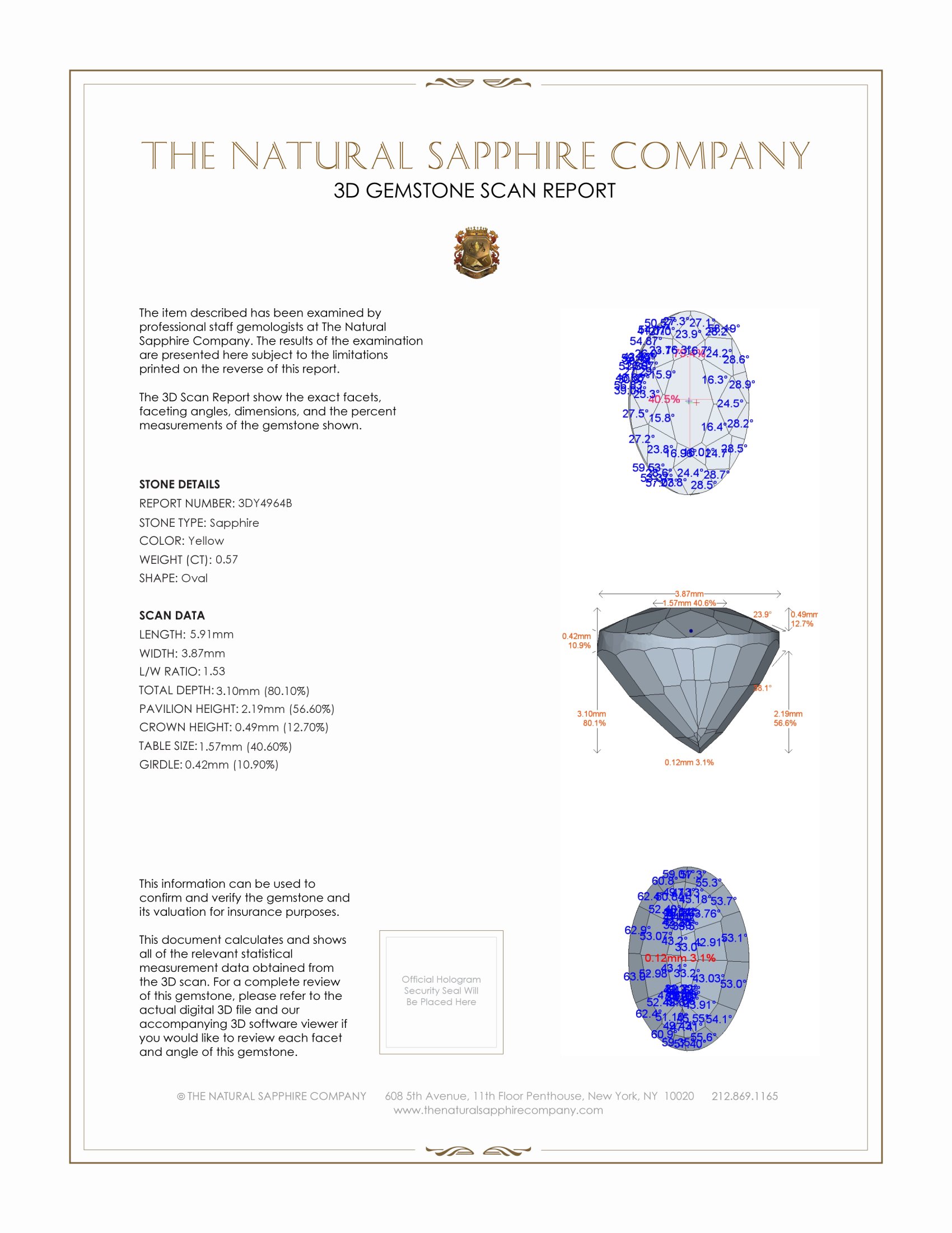0.57 Ct. Yellow Sapphire from Ceylon (Sri Lanka)
