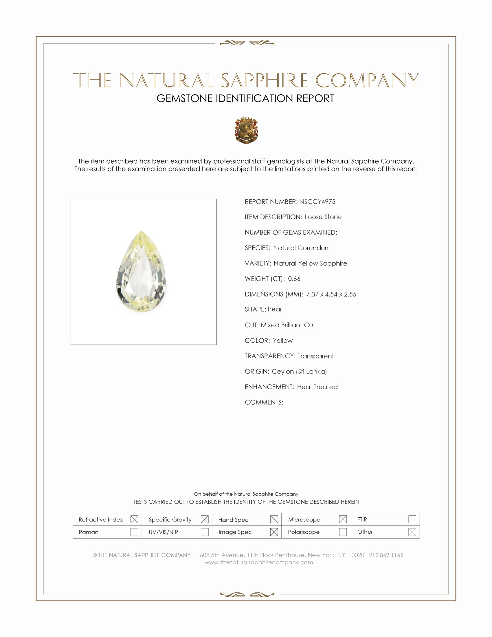 0.66 Ct. Yellow Sapphire from Ceylon (Sri Lanka)