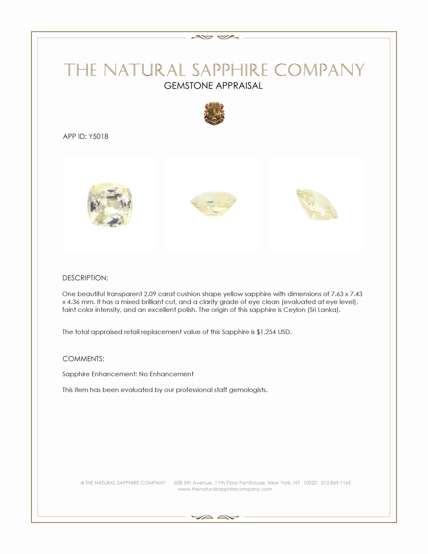 2.09 Ct. Yellow Sapphire from Ceylon (Sri Lanka)