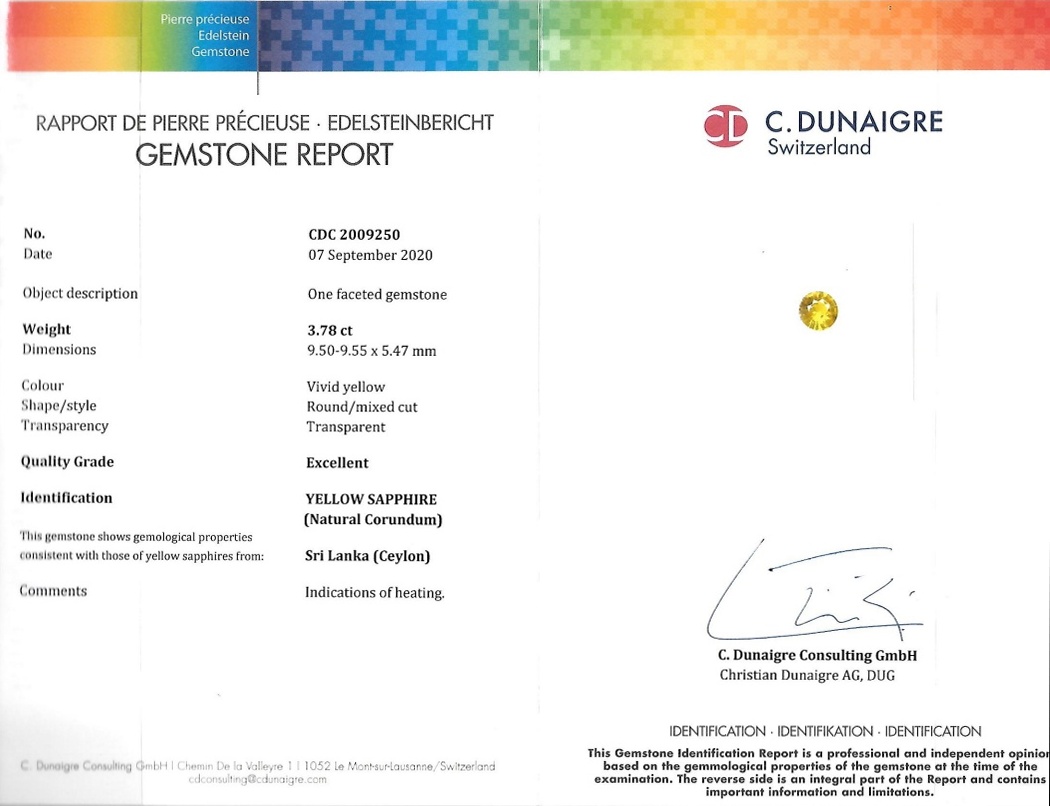 3.78 Ct. Yellow Sapphire from Ceylon (Sri Lanka)