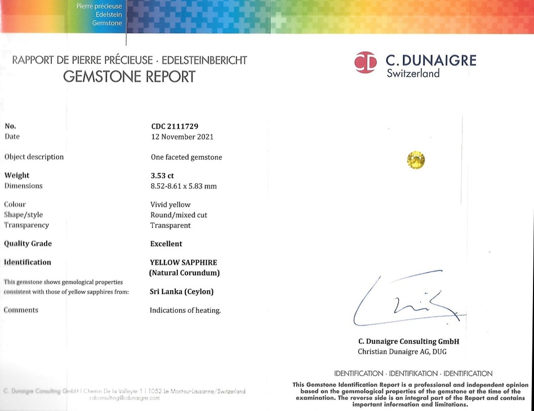 3.53 Ct. Yellow Sapphire from Ceylon (Sri Lanka)