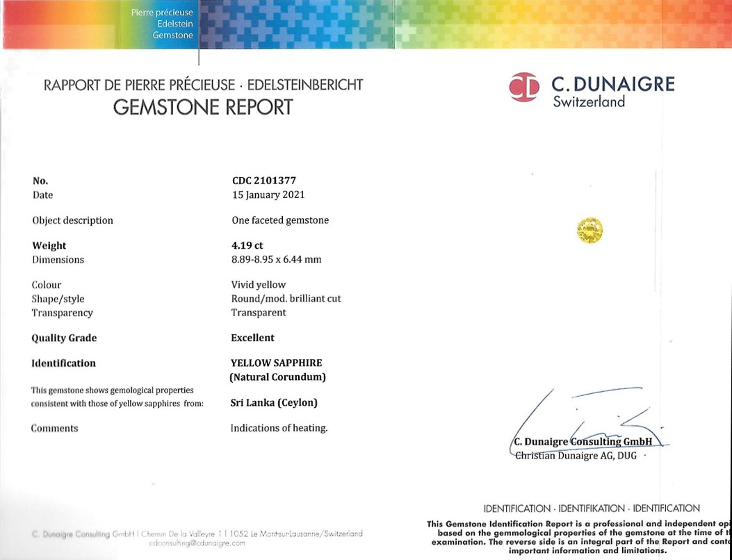 4.19 Ct. Yellow Sapphire from Ceylon (Sri Lanka)