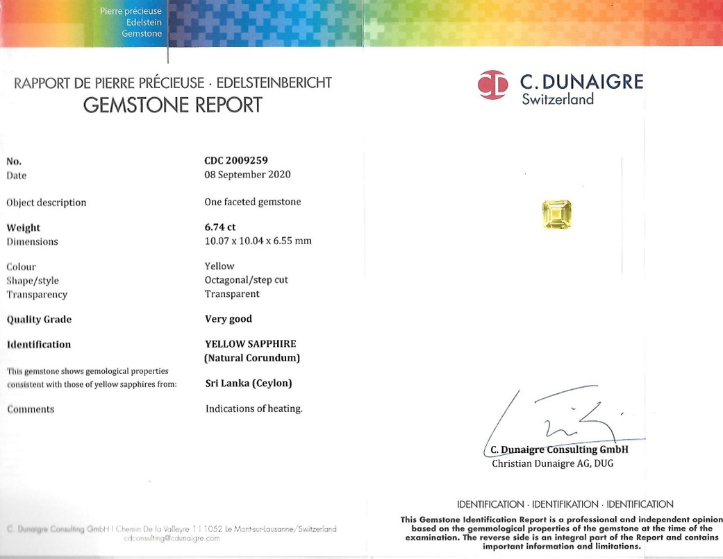 6.74 Ct. Yellow Sapphire from Ceylon (Sri Lanka)