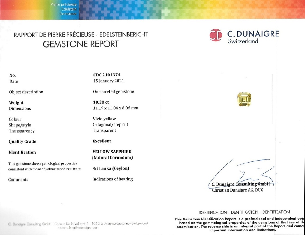 10.20 Ct. Yellow Sapphire from Ceylon (Sri Lanka)