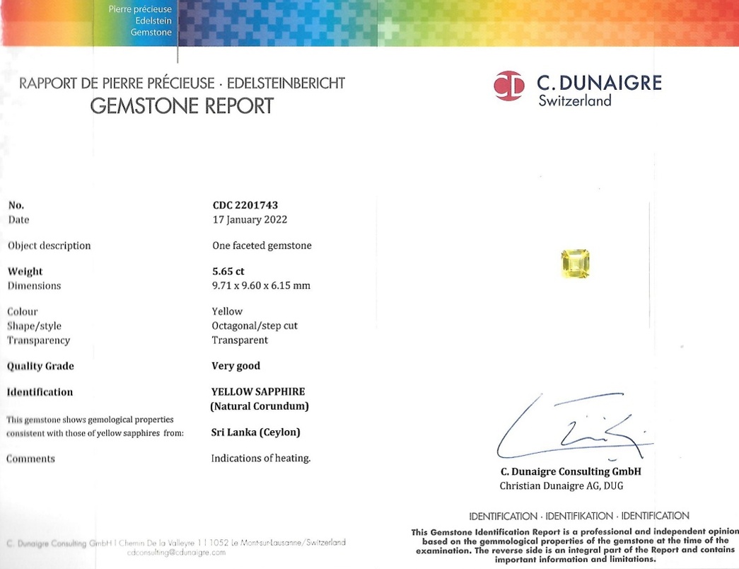 5.65 Ct. Yellow Sapphire from Ceylon (Sri Lanka)