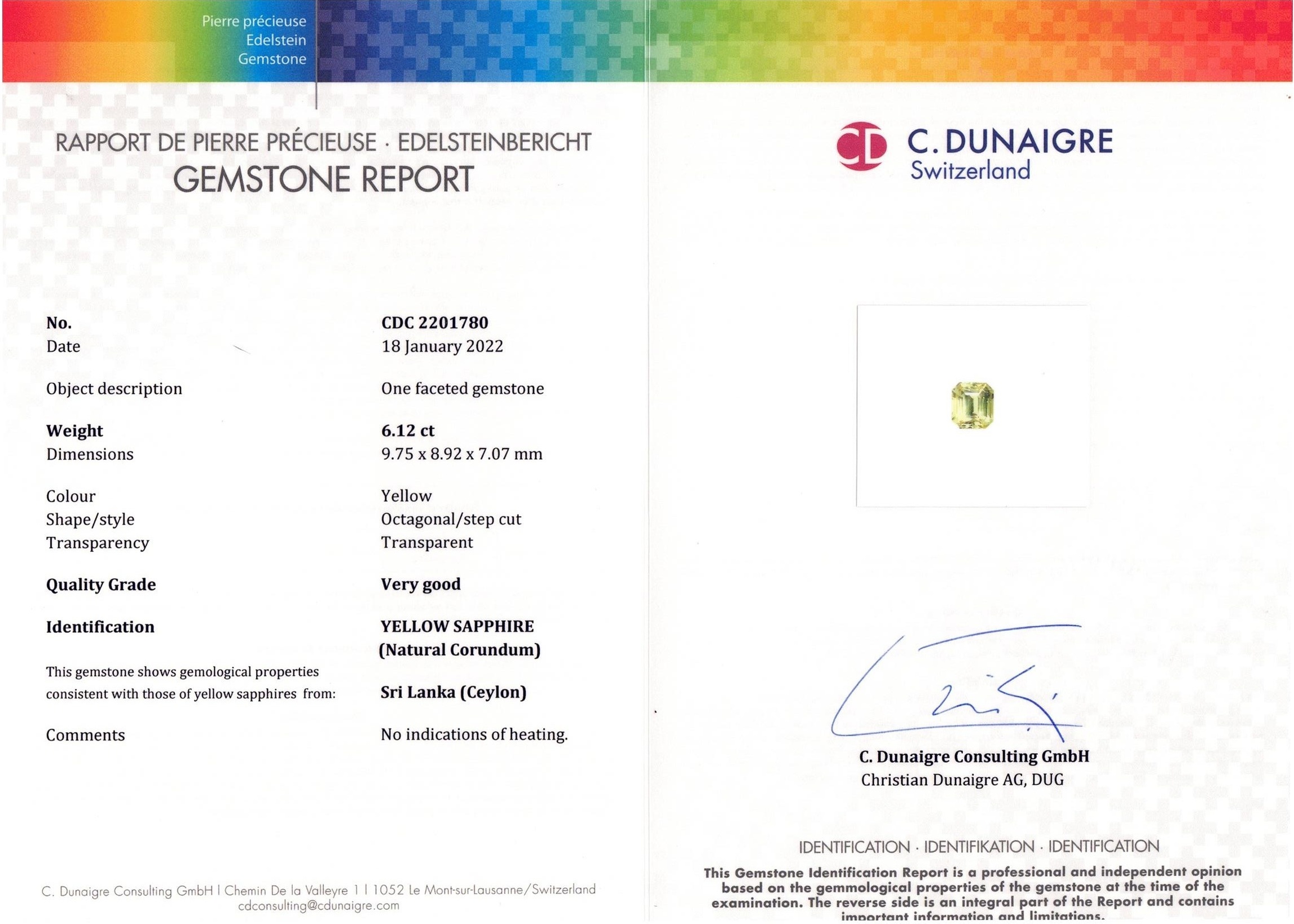 6.12 Ct. Yellow Sapphire from Ceylon (Sri Lanka)