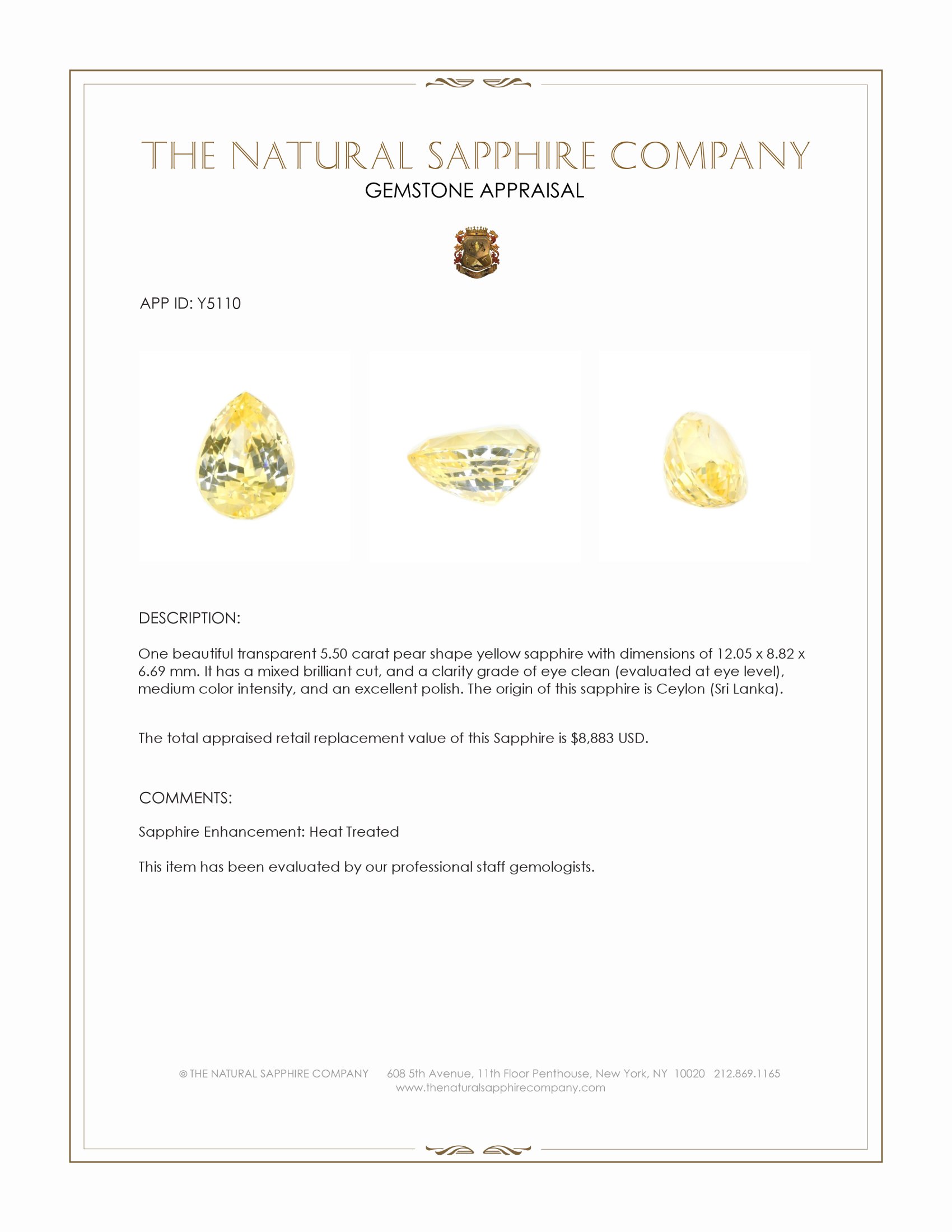 5.50 Ct. Yellow Sapphire from Ceylon (Sri Lanka)