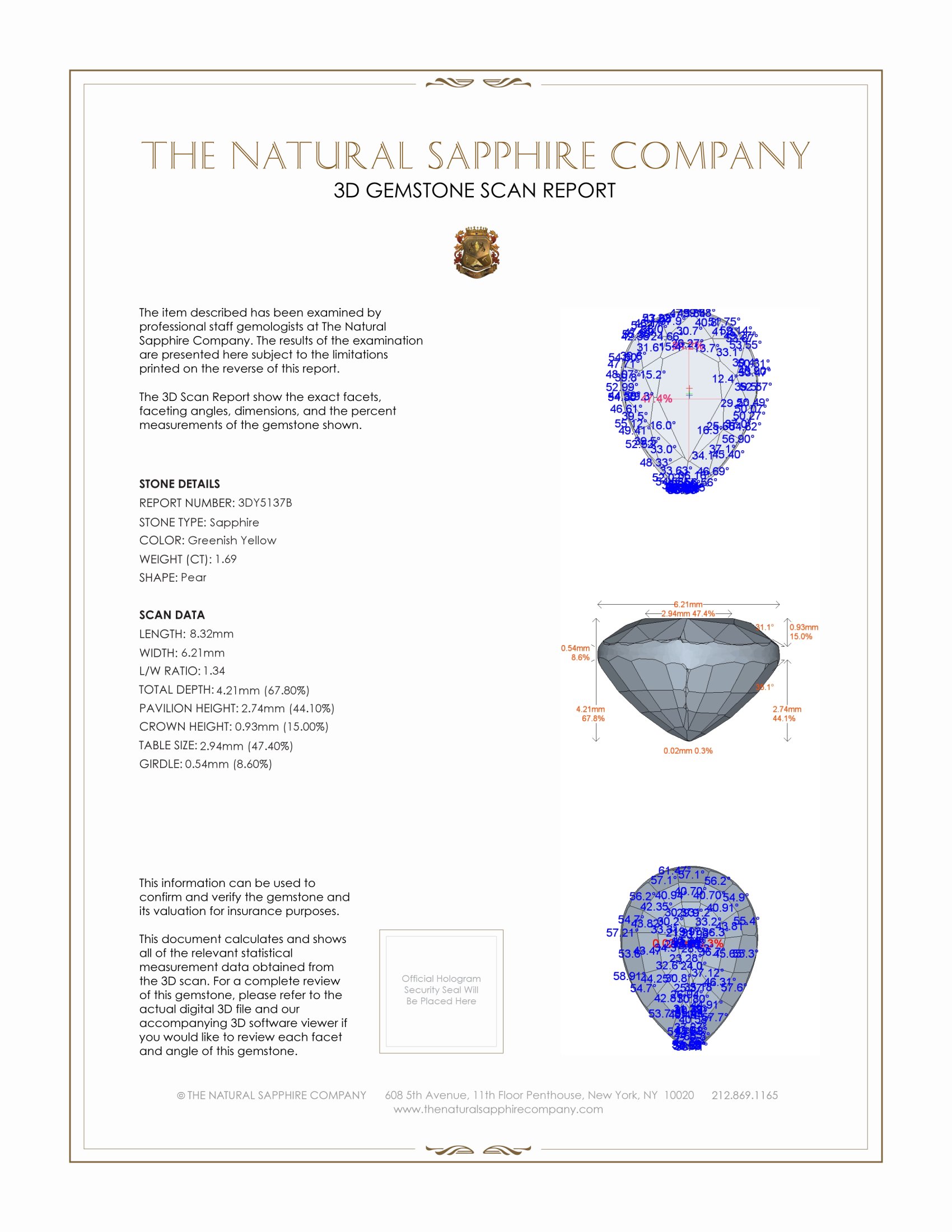 1.69 Ct. Greenish Yellow Sapphire from Ceylon (Sri Lanka)