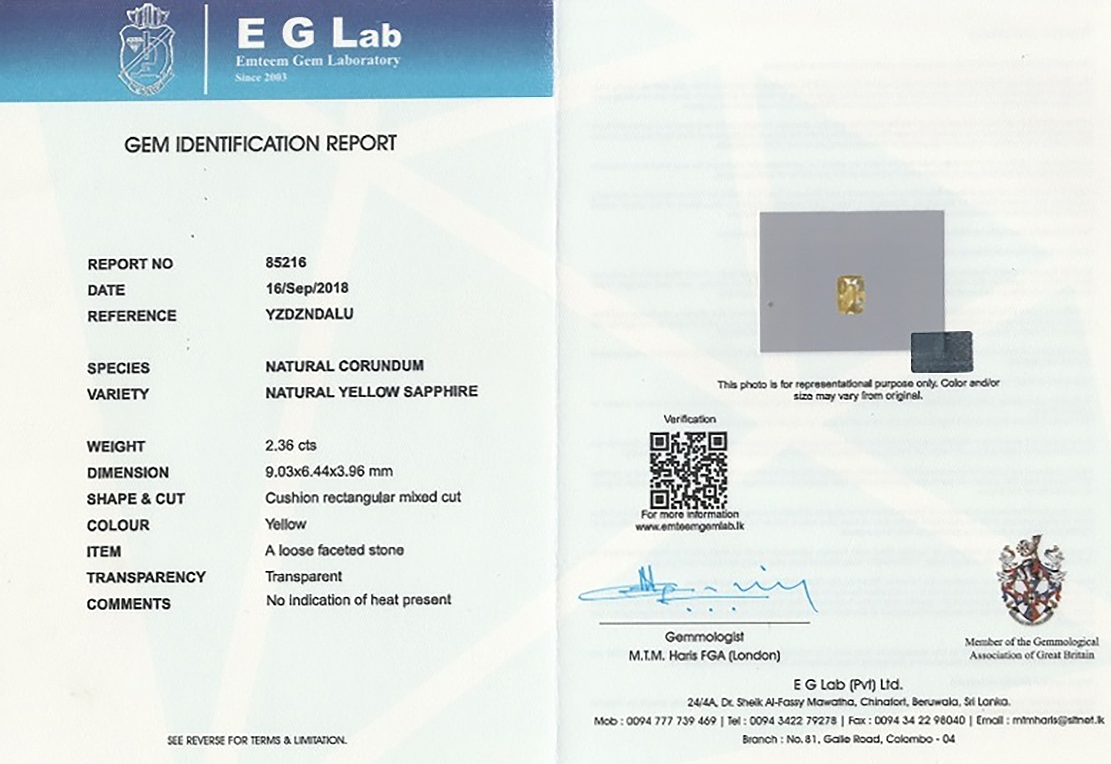 2.36 Ct. Yellow Sapphire from Ceylon (Sri Lanka)