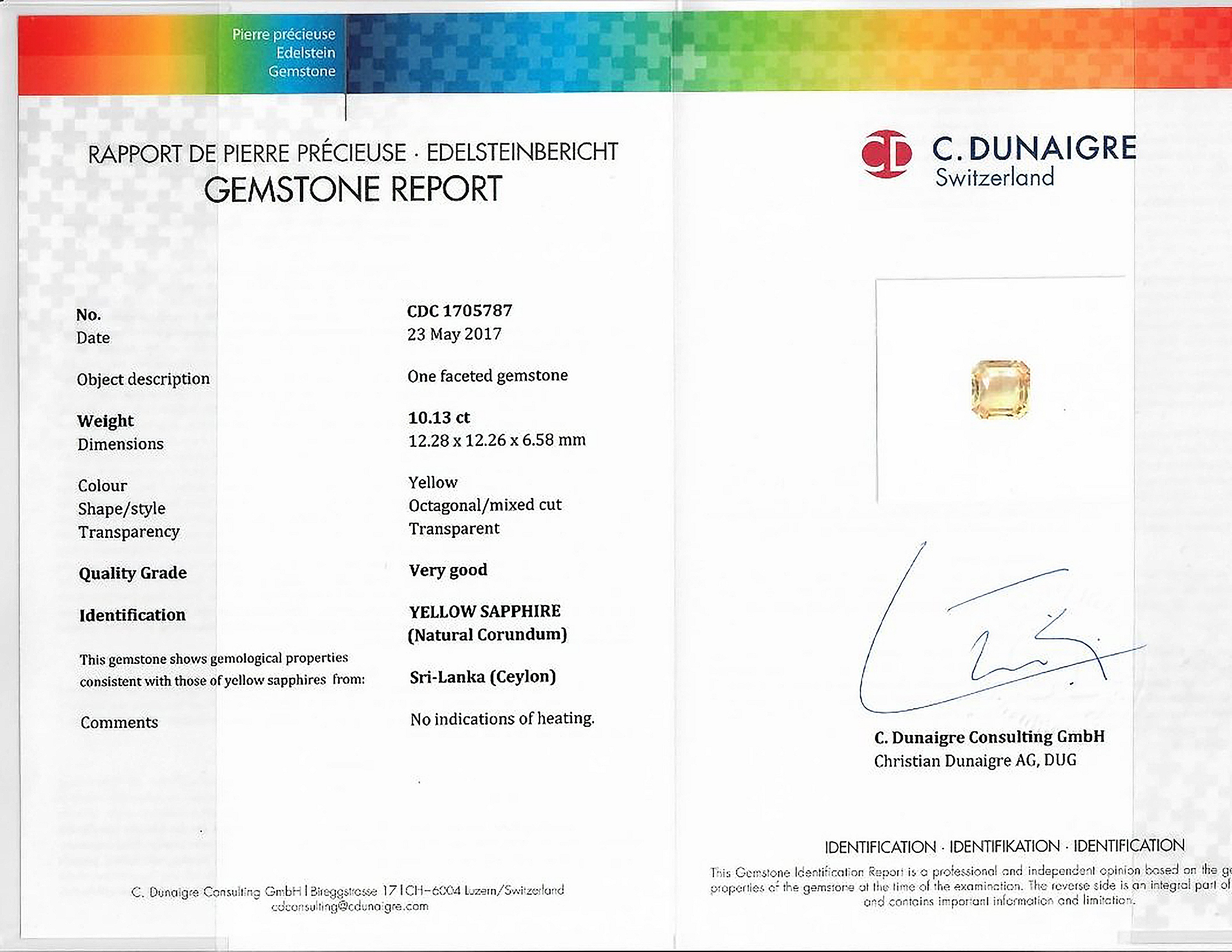 10.14 Ct. Yellow Sapphire from Ceylon (Sri Lanka)